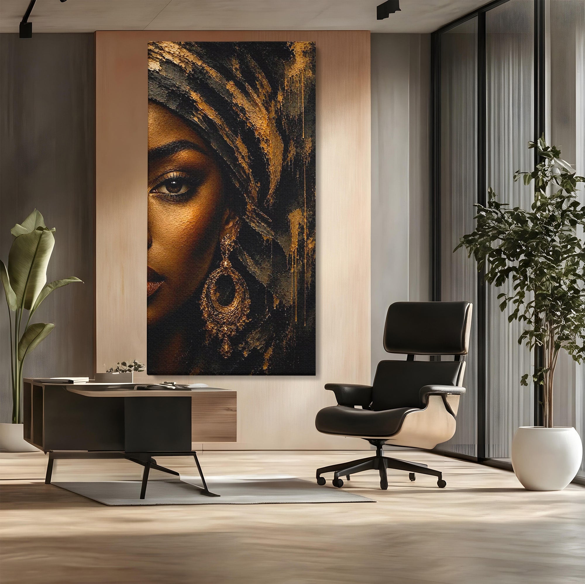 Tablou Canvas Premium LuxCanva® PI1320, Portret Regal African, Turban, Femeie, Eleganta, Arta, Culori Vibrante, Living, Dormitor