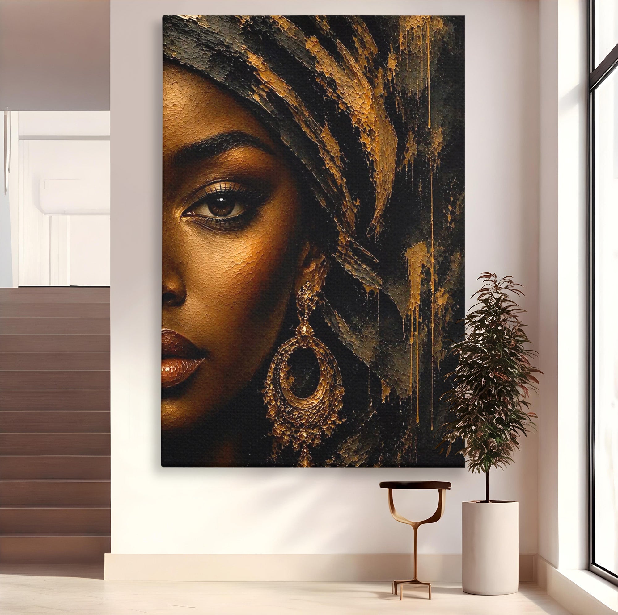 Tablou Canvas Premium LuxCanva® PI1320, Portret Regal African, Turban, Femeie, Eleganta, Arta, Culori Vibrante, Living, Dormitor