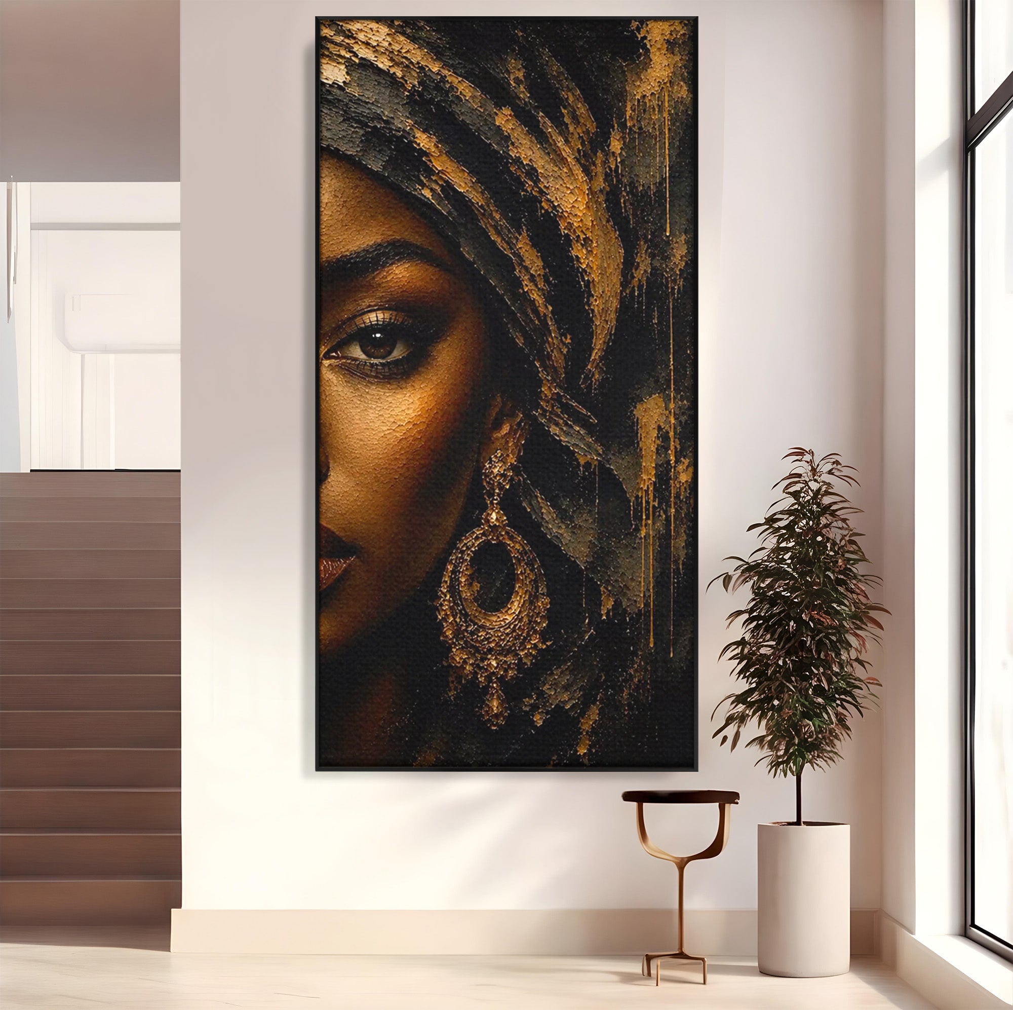 Tablou Canvas Premium LuxCanva® PI1320, Portret Regal African, Turban, Femeie, Eleganta, Arta, Culori Vibrante, Living, Dormitor