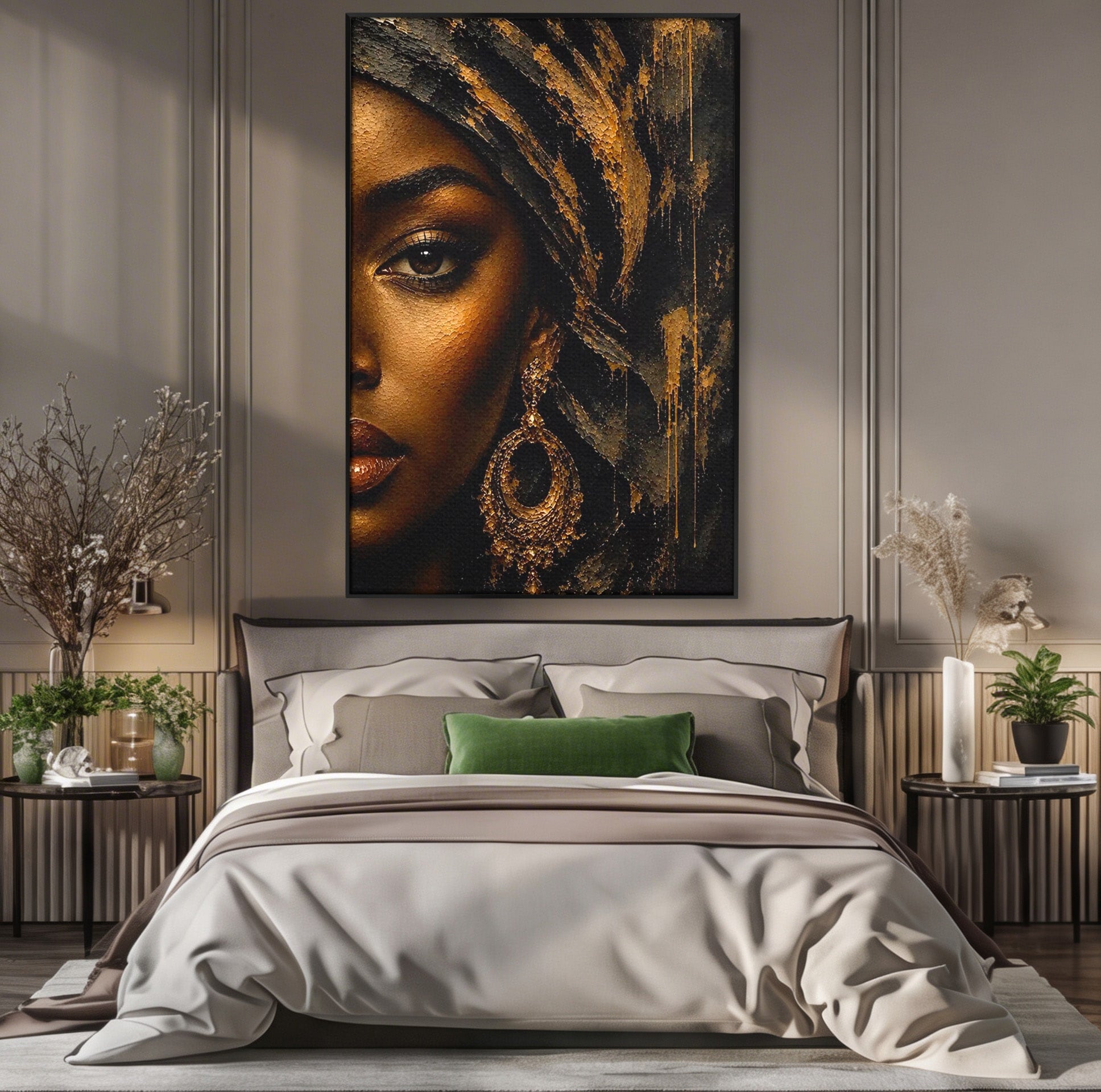 Tablou Canvas Premium LuxCanva® PI1320, Portret Regal African, Turban, Femeie, Eleganta, Arta, Culori Vibrante, Living, Dormitor