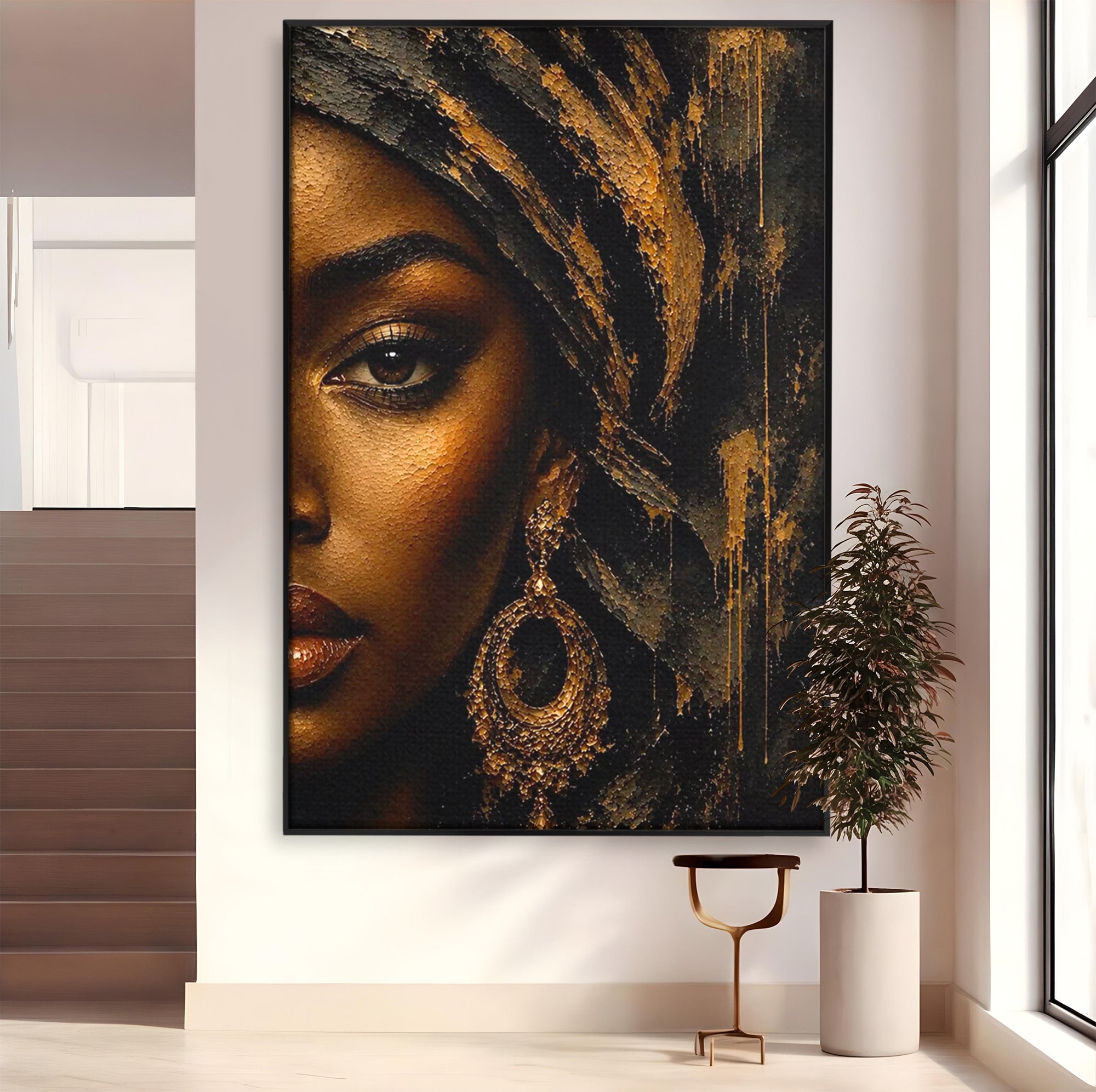 Tablou Canvas Premium LuxCanva® PI1320, Portret Regal African, Turban, Femeie, Eleganta, Arta, Culori Vibrante, Living, Dormitor