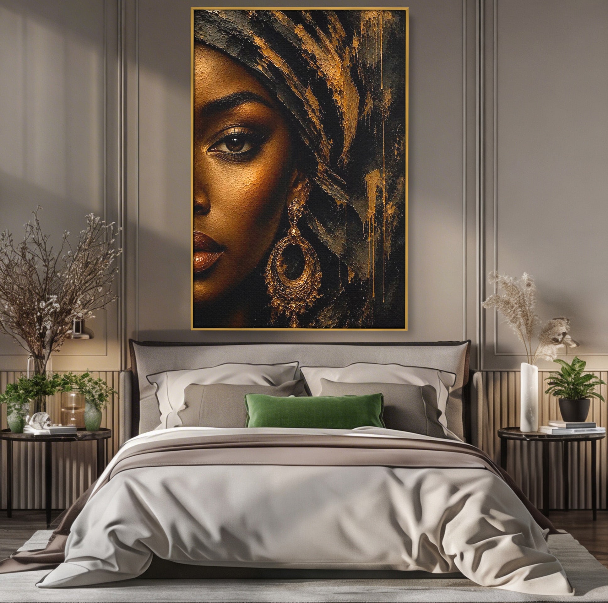 Tablou Canvas Premium LuxCanva® PI1320, Portret Regal African, Turban, Femeie, Eleganta, Arta, Culori Vibrante, Living, Dormitor