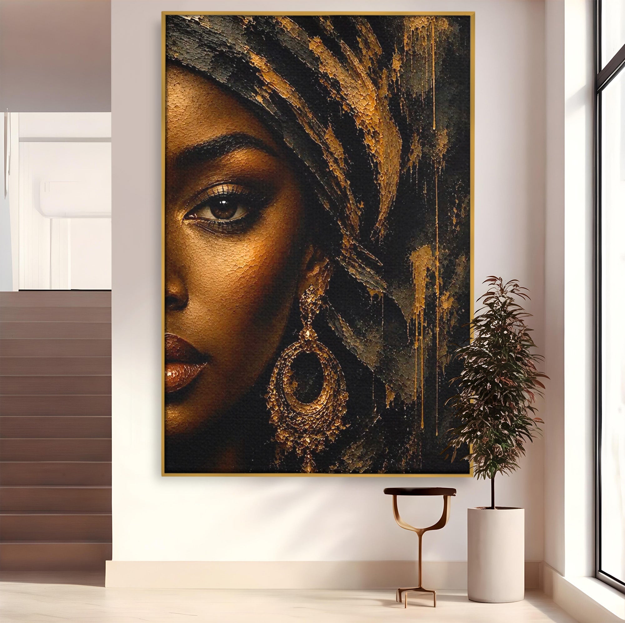 Tablou Canvas Premium LuxCanva® PI1320, Portret Regal African, Turban, Femeie, Eleganta, Arta, Culori Vibrante, Living, Dormitor