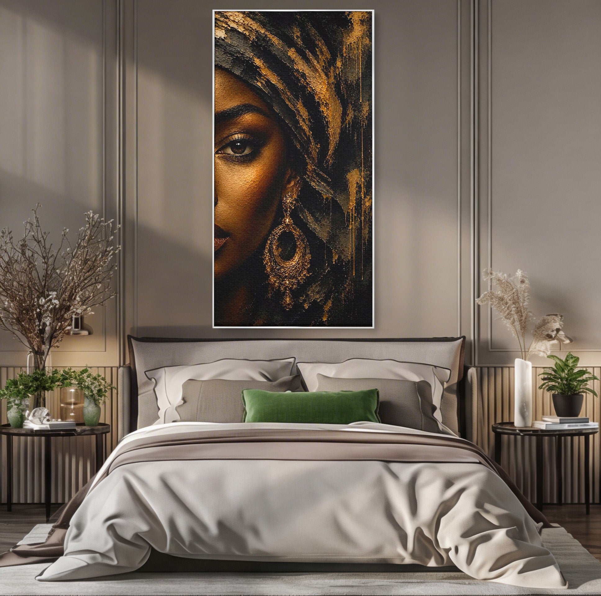 Tablou Canvas Premium LuxCanva® PI1320, Portret Regal African, Turban, Femeie, Eleganta, Arta, Culori Vibrante, Living, Dormitor
