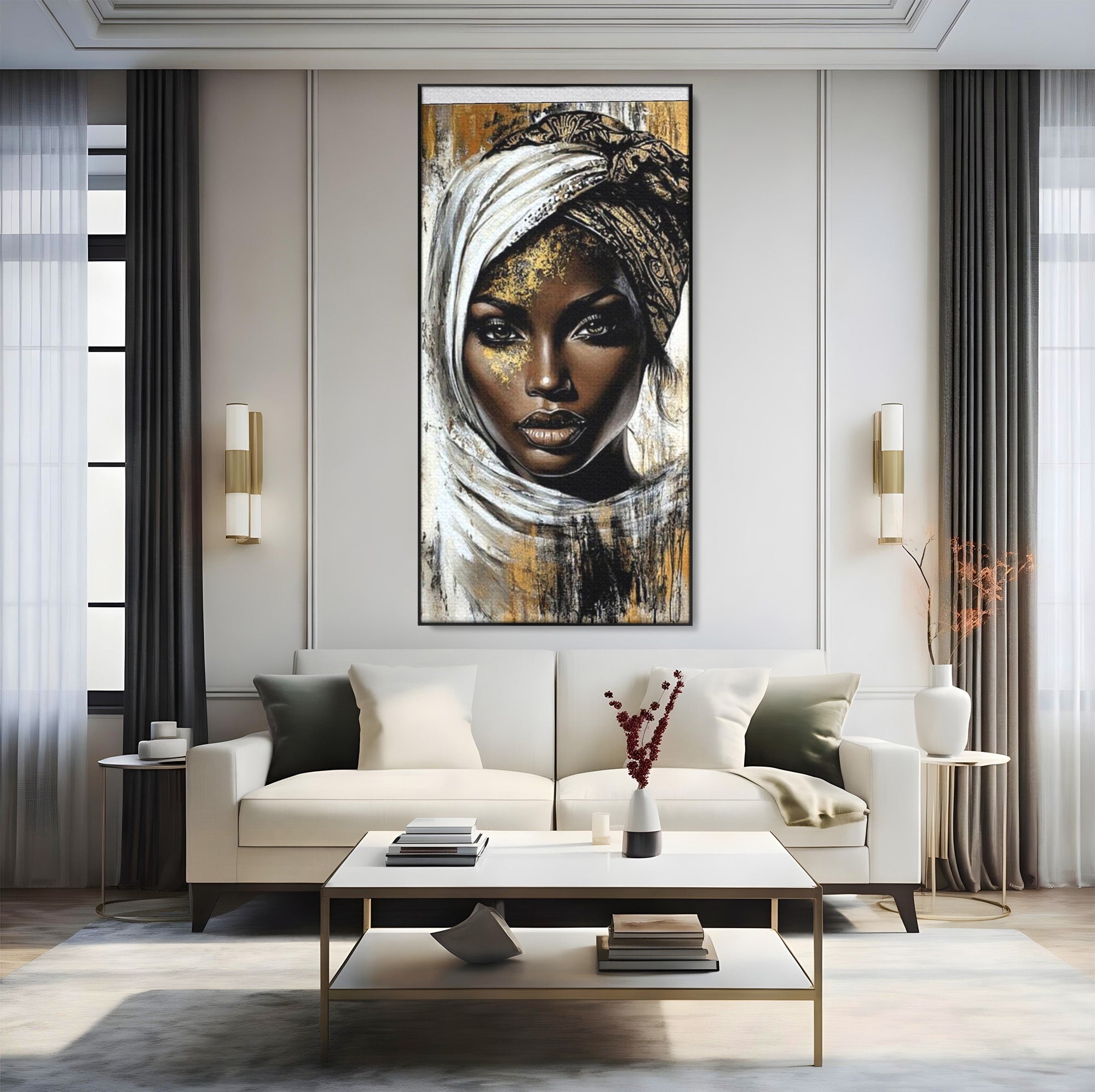 Tablou Canvas Premium LuxCanva® PI1321, Printesa Africii, Privire, Portret, Femeie, Traditional, Eleganta, Arta, Culori Vibrante, Living, Dormitor