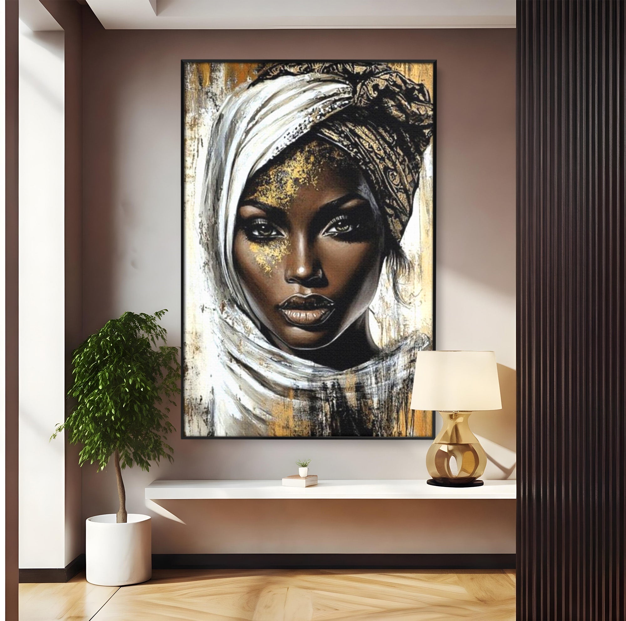 Tablou Canvas Premium LuxCanva® PI1321, Printesa Africii, Privire, Portret, Femeie, Traditional, Eleganta, Arta, Culori Vibrante, Living, Dormitor
