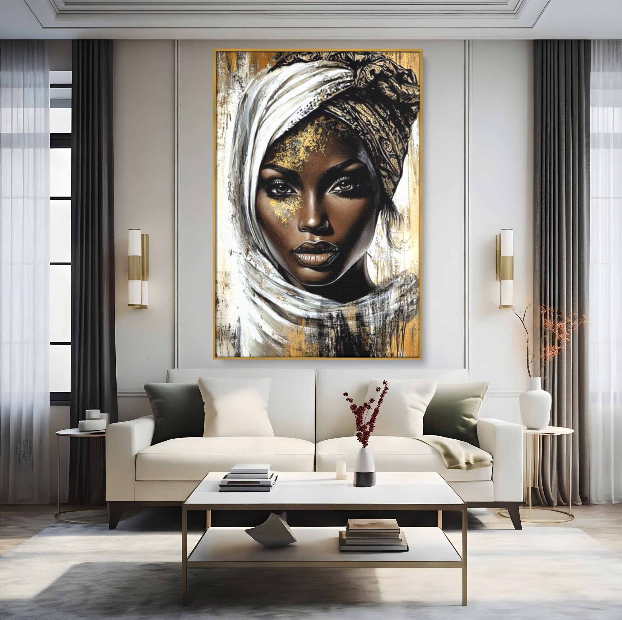 Tablou Canvas Premium LuxCanva® PI1321, Printesa Africii, Privire, Portret, Femeie, Traditional, Eleganta, Arta, Culori Vibrante, Living, Dormitor