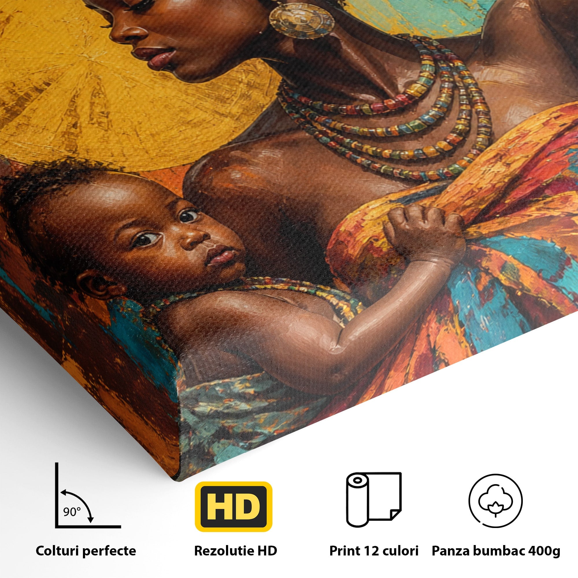 Tablou Canvas Premium LuxCanva® PI1322, Mama Cu Fructe, Cos, Bijuterii, Copil, Traditie, Culori Vibrante, Living, Dormitor