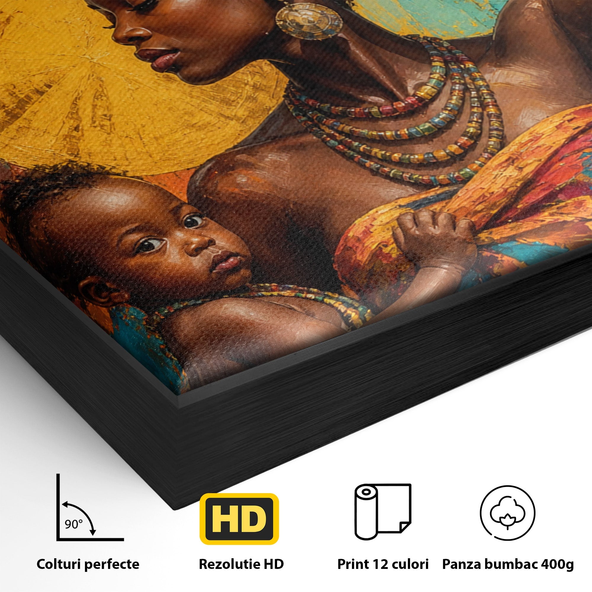 Tablou Canvas Premium LuxCanva® PI1322, Mama Cu Fructe, Cos, Bijuterii, Copil, Traditie, Culori Vibrante, Living, Dormitor