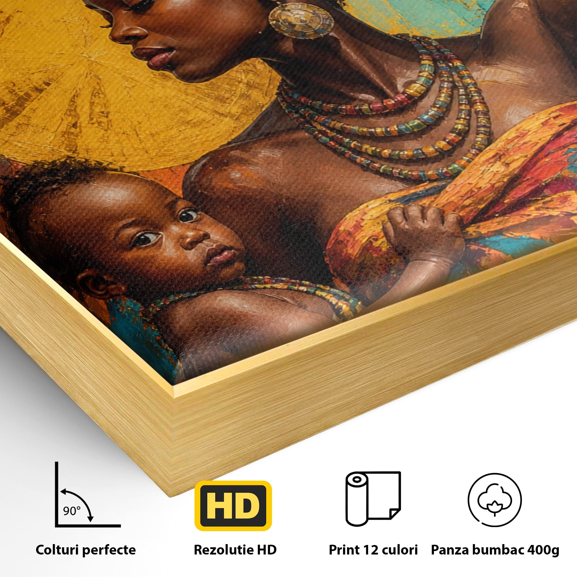 Tablou Canvas Premium LuxCanva® PI1322, Mama Cu Fructe, Cos, Bijuterii, Copil, Traditie, Culori Vibrante, Living, Dormitor