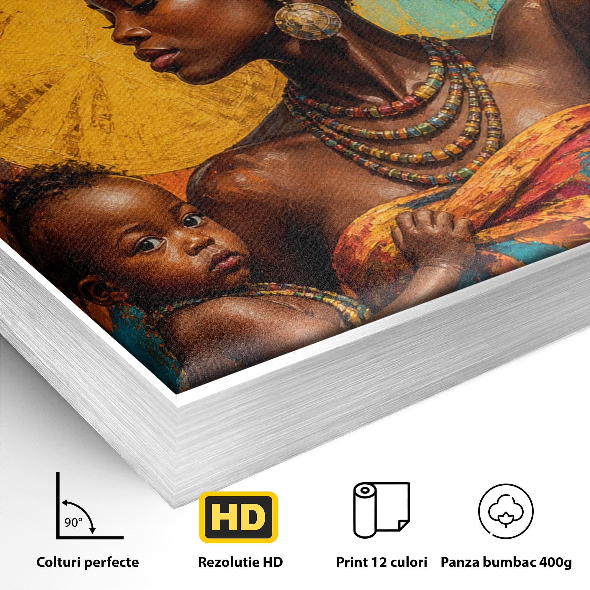 Tablou Canvas Premium LuxCanva® PI1322, Mama Cu Fructe, Cos, Bijuterii, Copil, Traditie, Culori Vibrante, Living, Dormitor