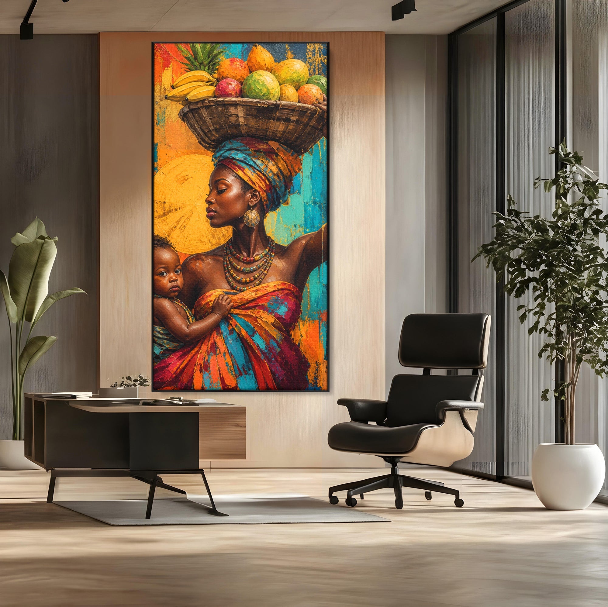Tablou Canvas Premium LuxCanva® PI1322, Mama Cu Fructe, Cos, Bijuterii, Copil, Traditie, Culori Vibrante, Living, Dormitor