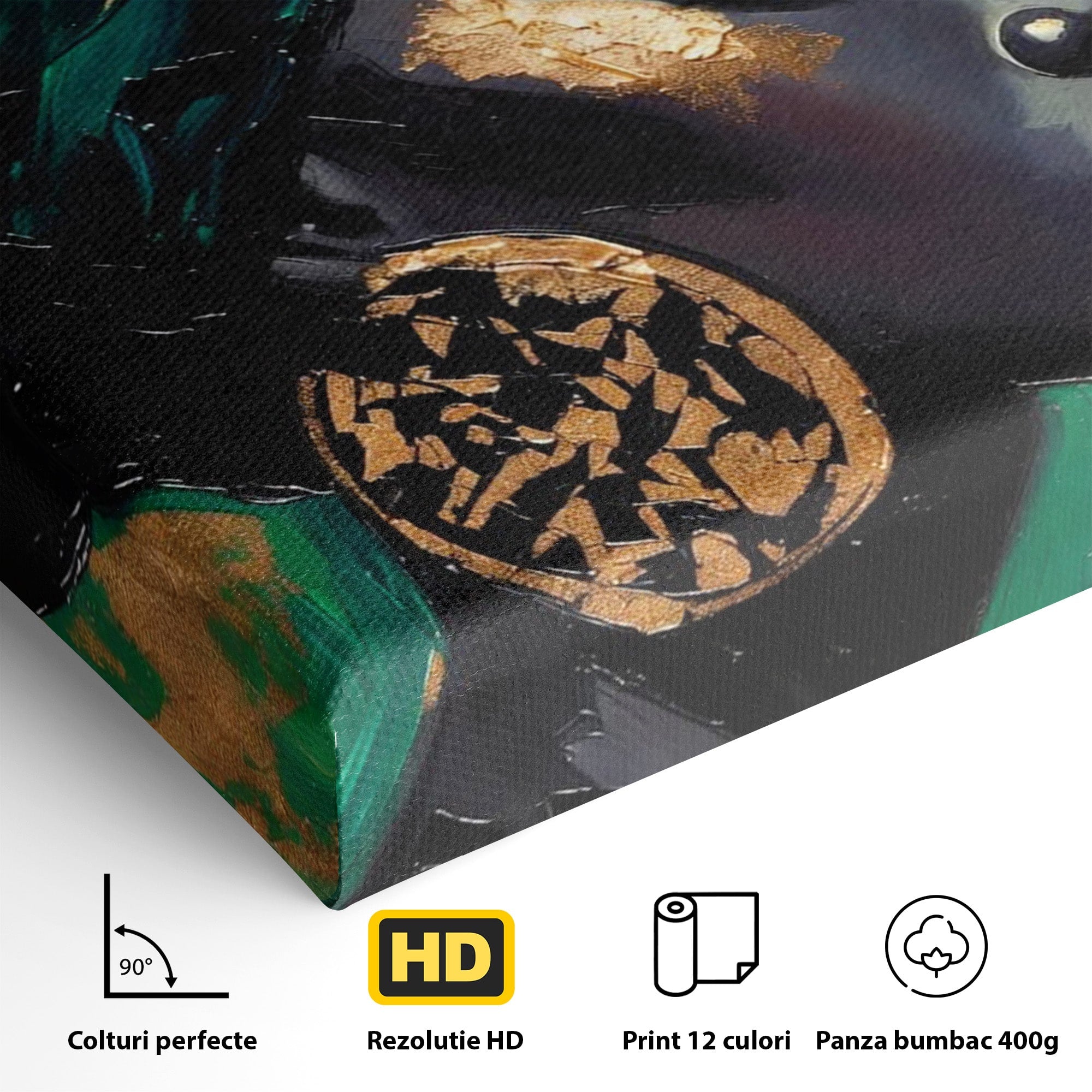 Tablou Canvas Premium LuxCanva® PI1323, Eleganta Verde, Turban, Femeie, African, Cercei, Eleganta, Arta, Culori Vibrante, Living, Dormitor