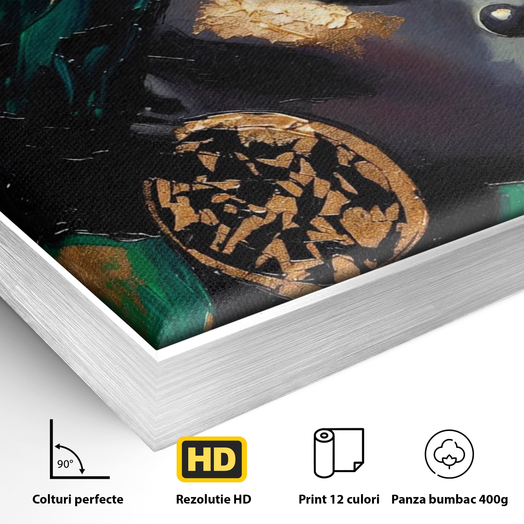 Tablou Canvas Premium LuxCanva® PI1323, Eleganta Verde, Turban, Femeie, African, Cercei, Eleganta, Arta, Culori Vibrante, Living, Dormitor
