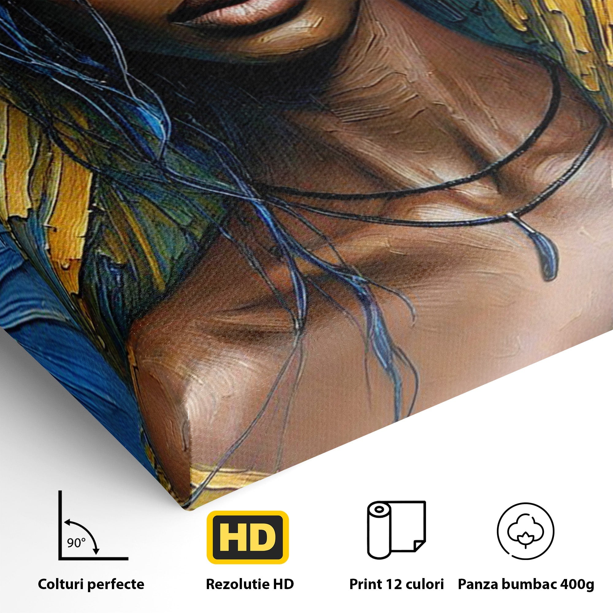Tablou Canvas Premium LuxCanva® PI1324, Enigma Ochilor Albastri, Portret, Femeie, Arta, Modern, Culori Vibrante, Living, Dormitor