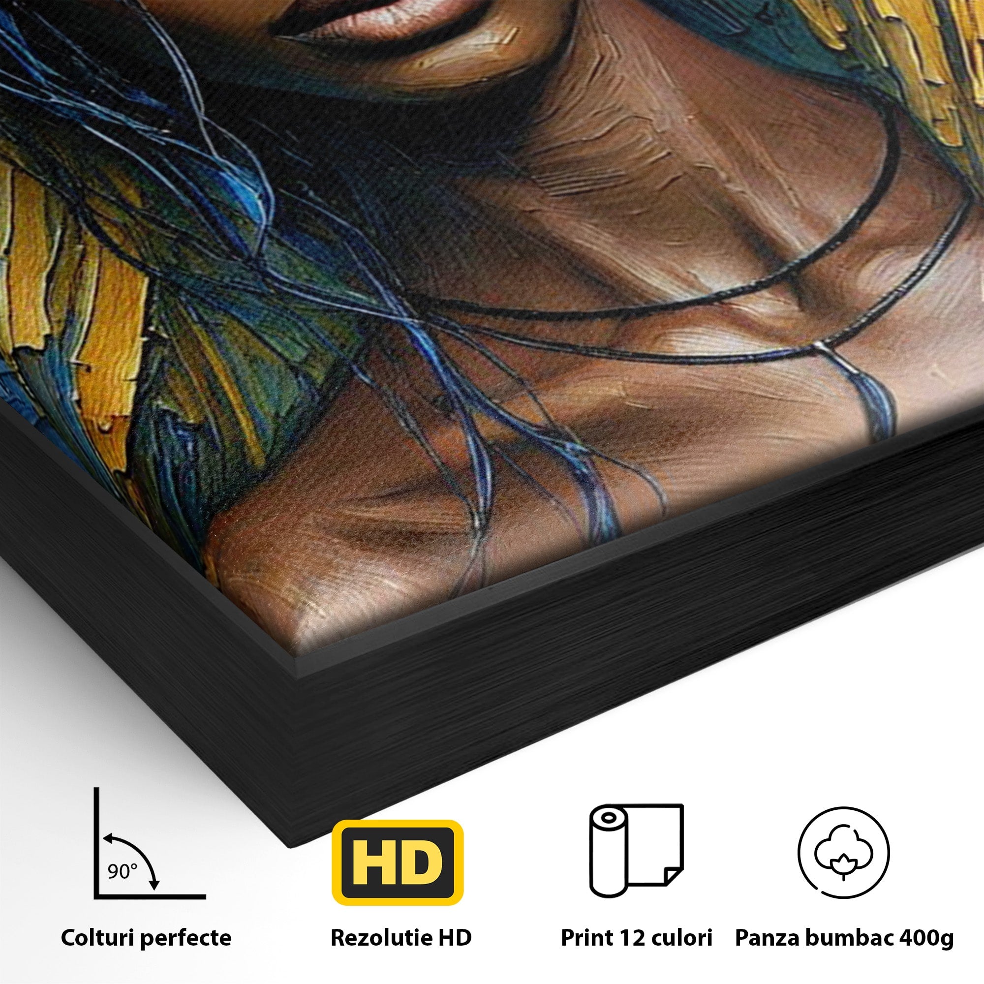 Tablou Canvas Premium LuxCanva® PI1324, Enigma Ochilor Albastri, Portret, Femeie, Arta, Modern, Culori Vibrante, Living, Dormitor