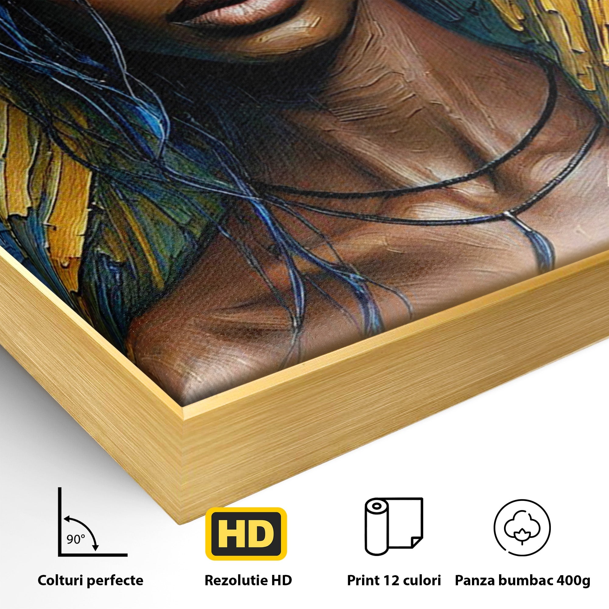 Tablou Canvas Premium LuxCanva® PI1324, Enigma Ochilor Albastri, Portret, Femeie, Arta, Modern, Culori Vibrante, Living, Dormitor