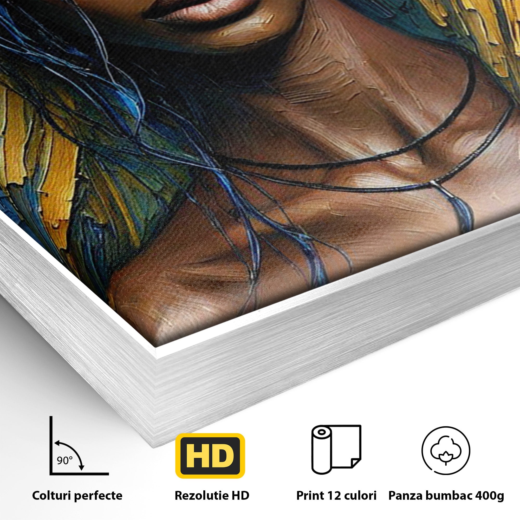Tablou Canvas Premium LuxCanva® PI1324, Enigma Ochilor Albastri, Portret, Femeie, Arta, Modern, Culori Vibrante, Living, Dormitor