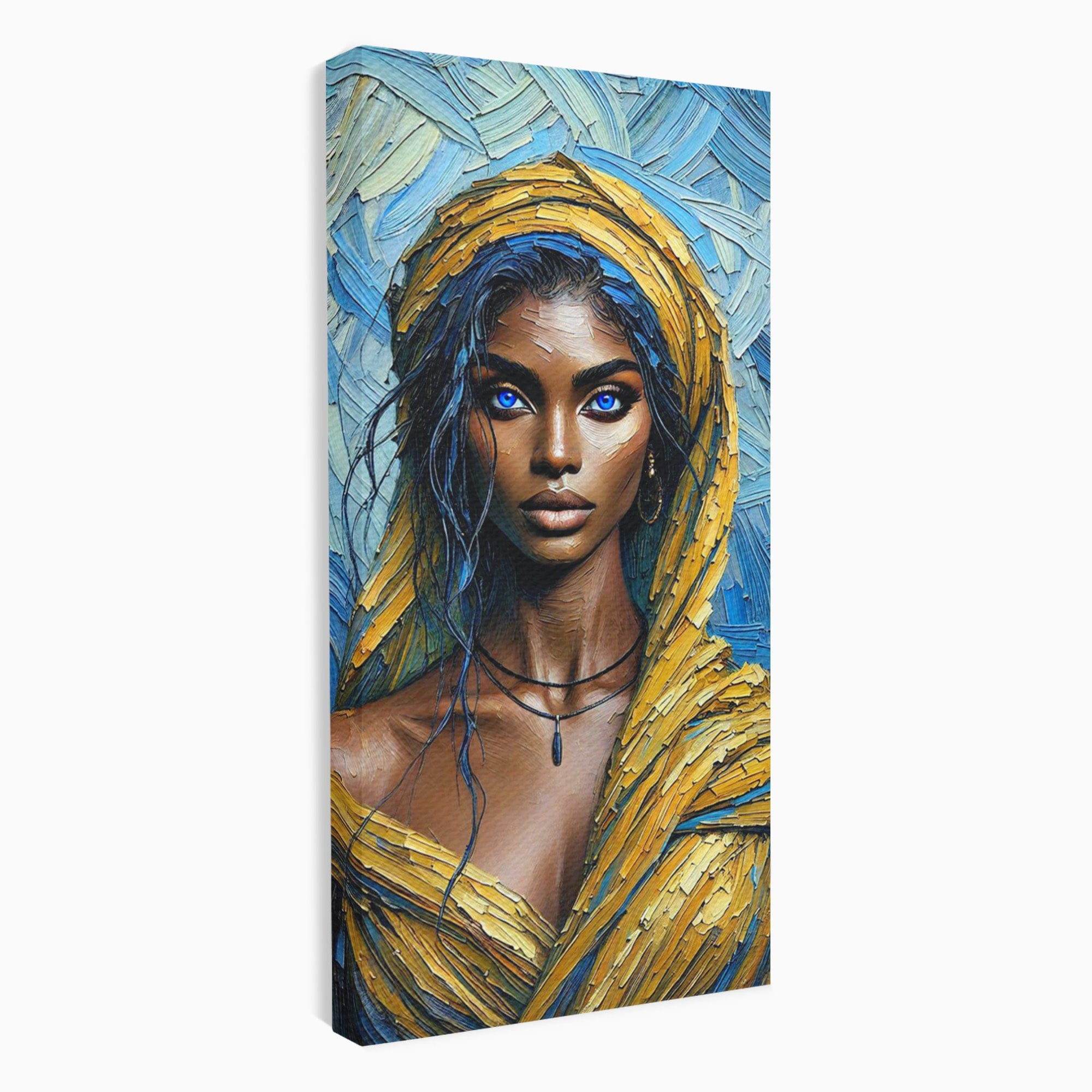 Tablou Canvas Premium LuxCanva® PI1324, Enigma Ochilor Albastri, Portret, Femeie, Arta, Modern, Culori Vibrante, Living, Dormitor