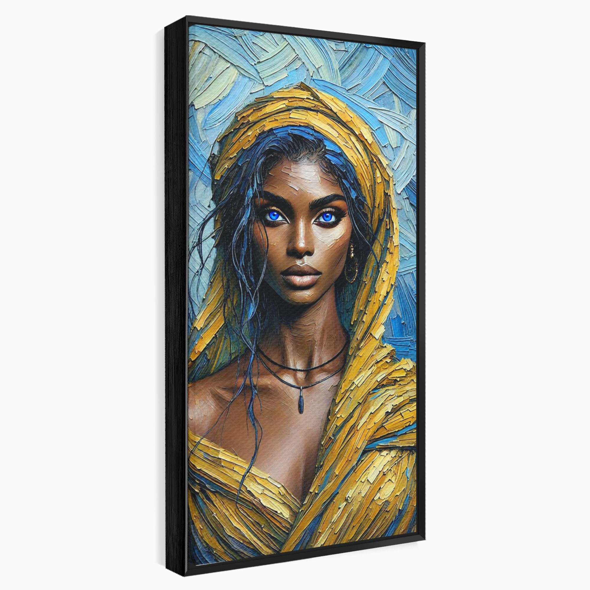 Tablou Canvas Premium LuxCanva® PI1324, Enigma Ochilor Albastri, Portret, Femeie, Arta, Modern, Culori Vibrante, Living, Dormitor