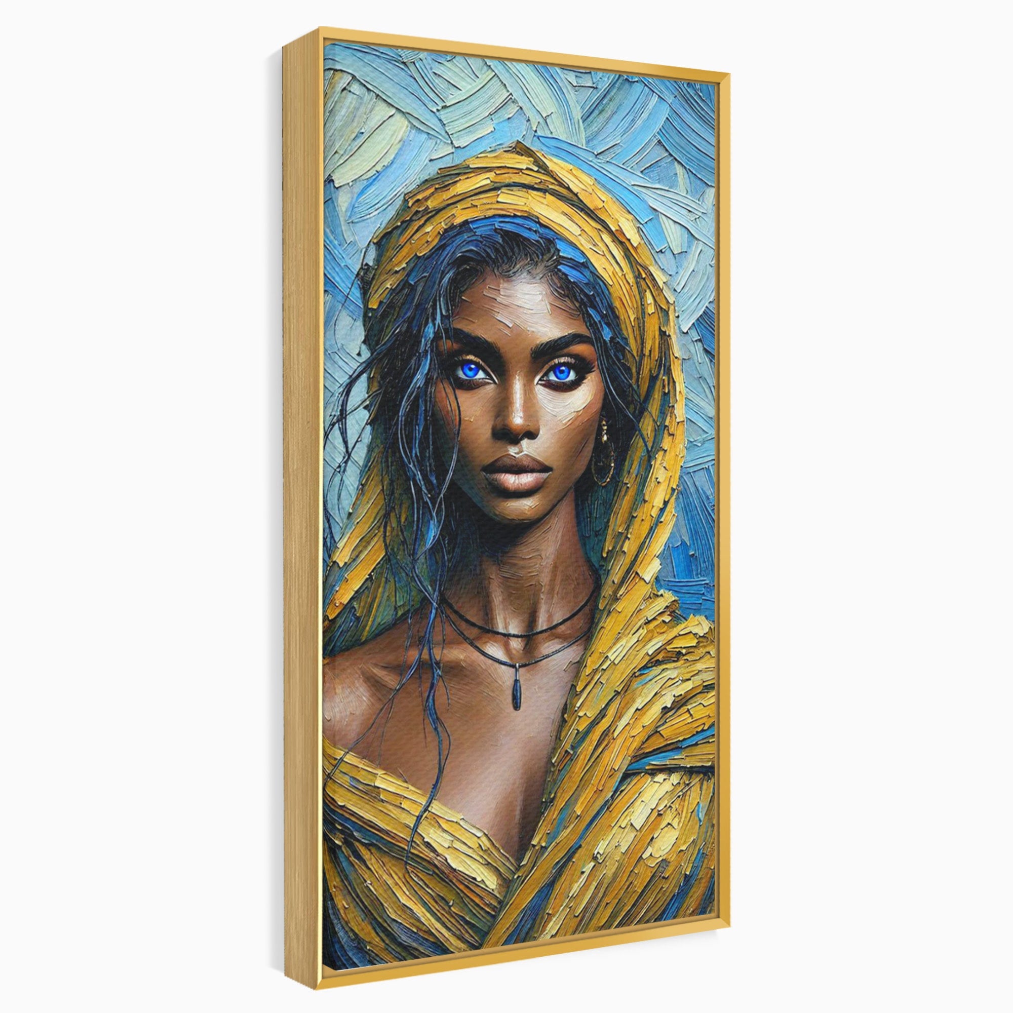 Tablou Canvas Premium LuxCanva® PI1324, Enigma Ochilor Albastri, Portret, Femeie, Arta, Modern, Culori Vibrante, Living, Dormitor