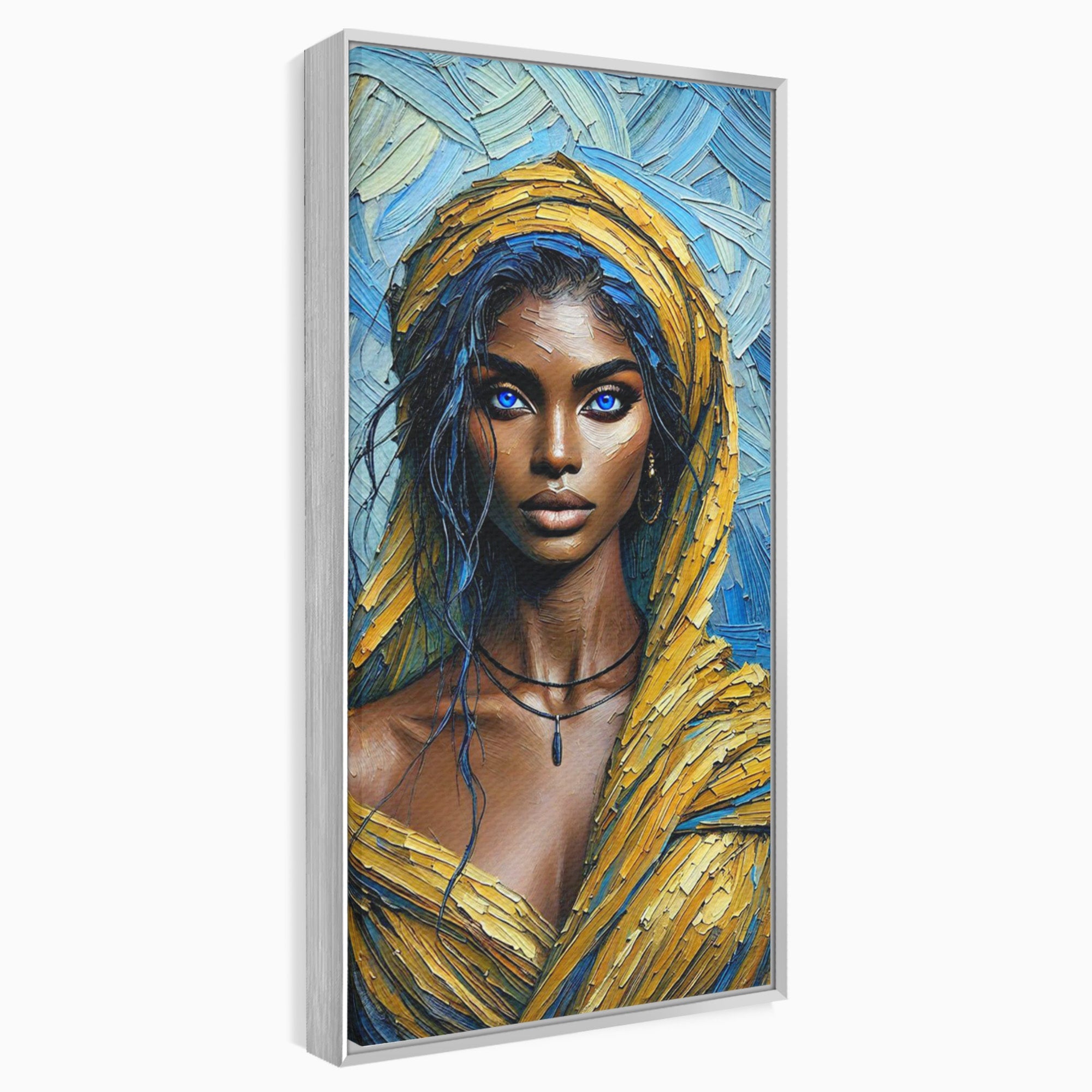 Tablou Canvas Premium LuxCanva® PI1324, Enigma Ochilor Albastri, Portret, Femeie, Arta, Modern, Culori Vibrante, Living, Dormitor