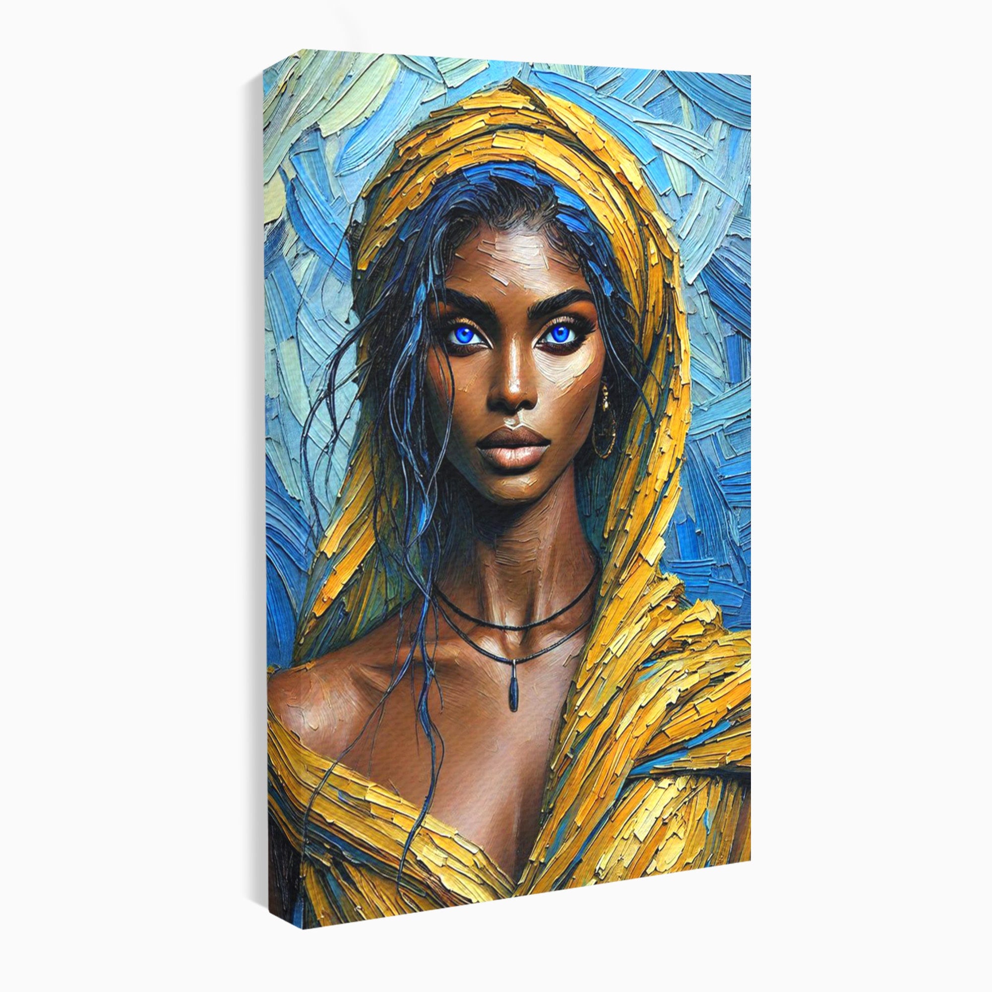 Tablou Canvas Premium LuxCanva® PI1324, Enigma Ochilor Albastri, Portret, Femeie, Arta, Modern, Culori Vibrante, Living, Dormitor