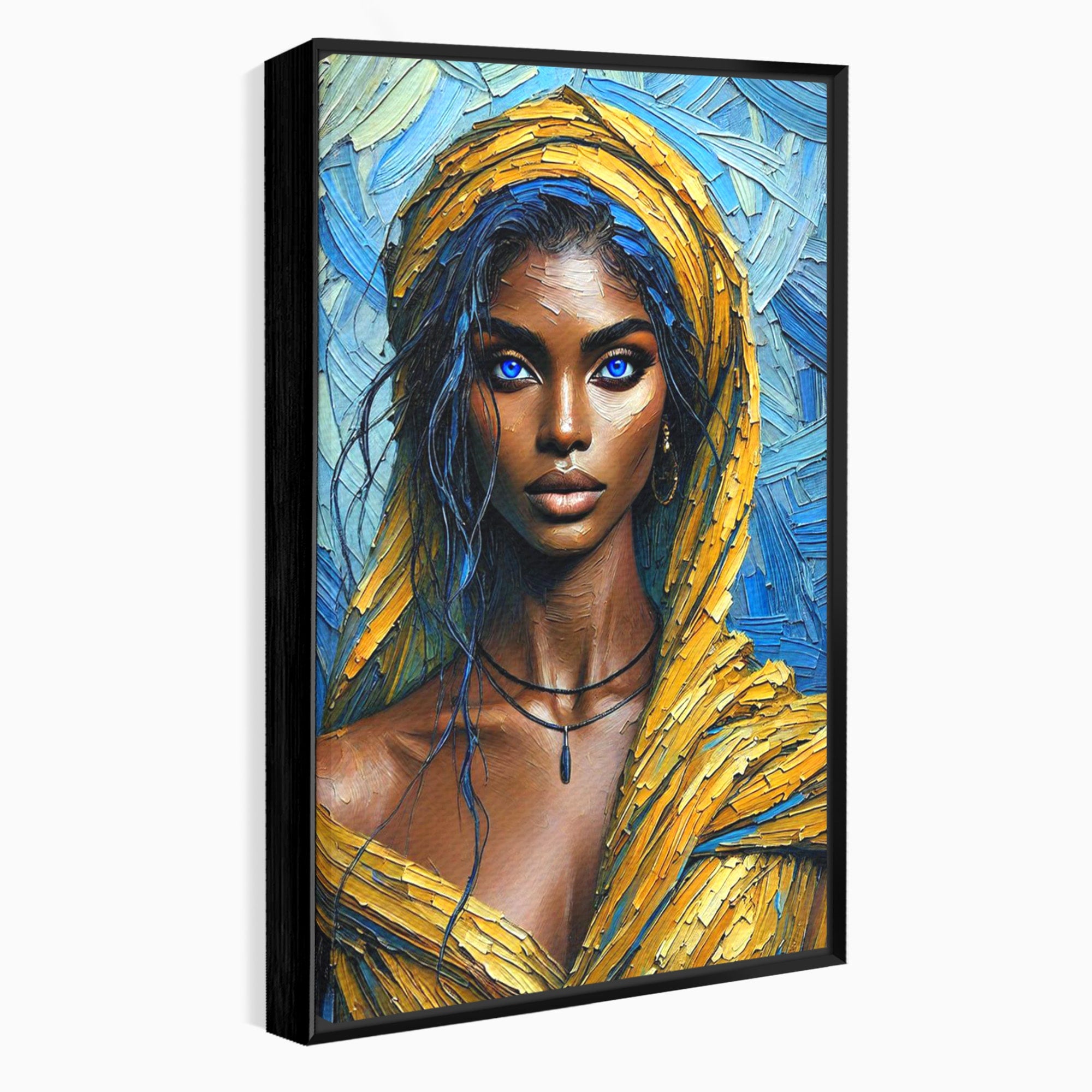 Tablou Canvas Premium LuxCanva® PI1324, Enigma Ochilor Albastri, Portret, Femeie, Arta, Modern, Culori Vibrante, Living, Dormitor
