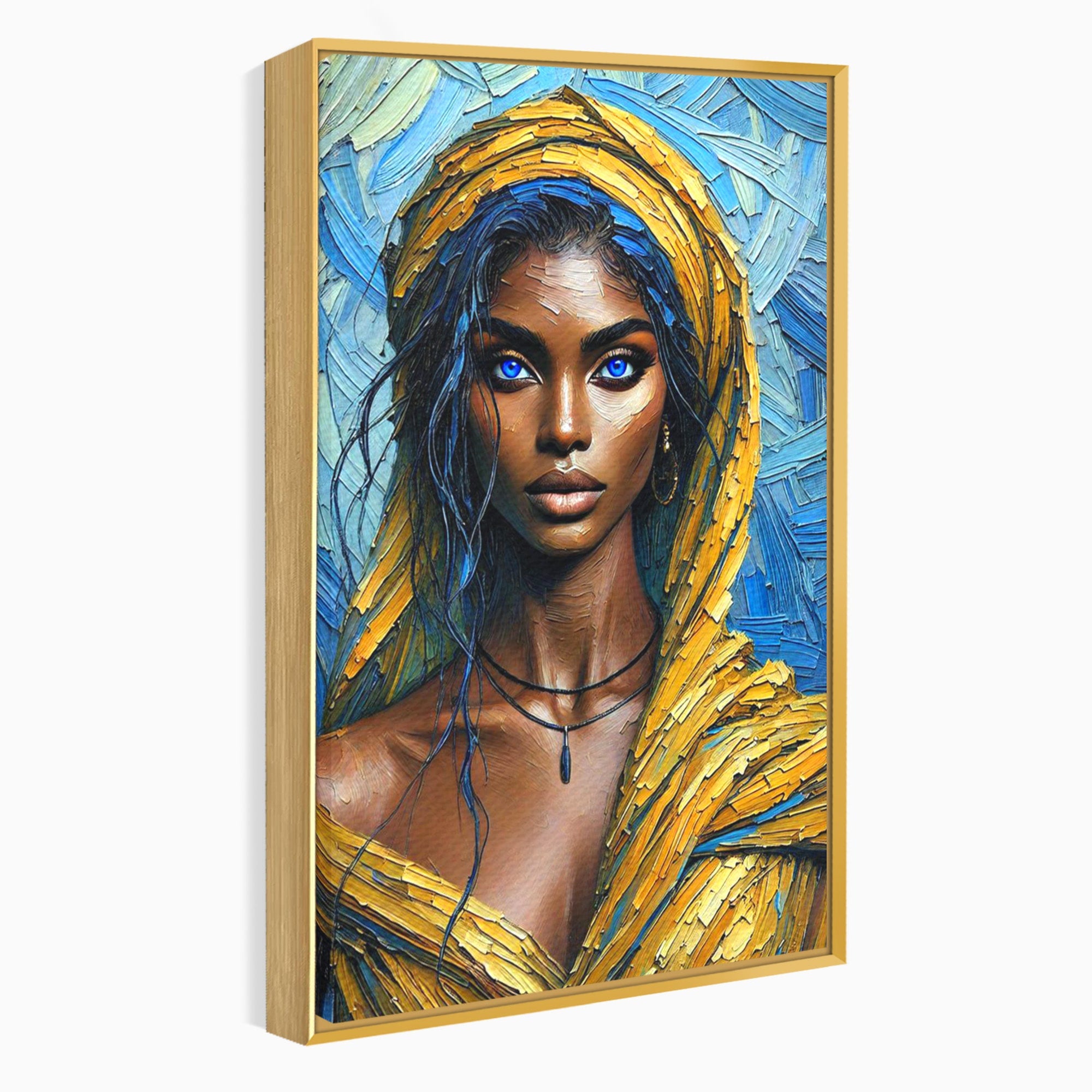Tablou Canvas Premium LuxCanva® PI1324, Enigma Ochilor Albastri, Portret, Femeie, Arta, Modern, Culori Vibrante, Living, Dormitor