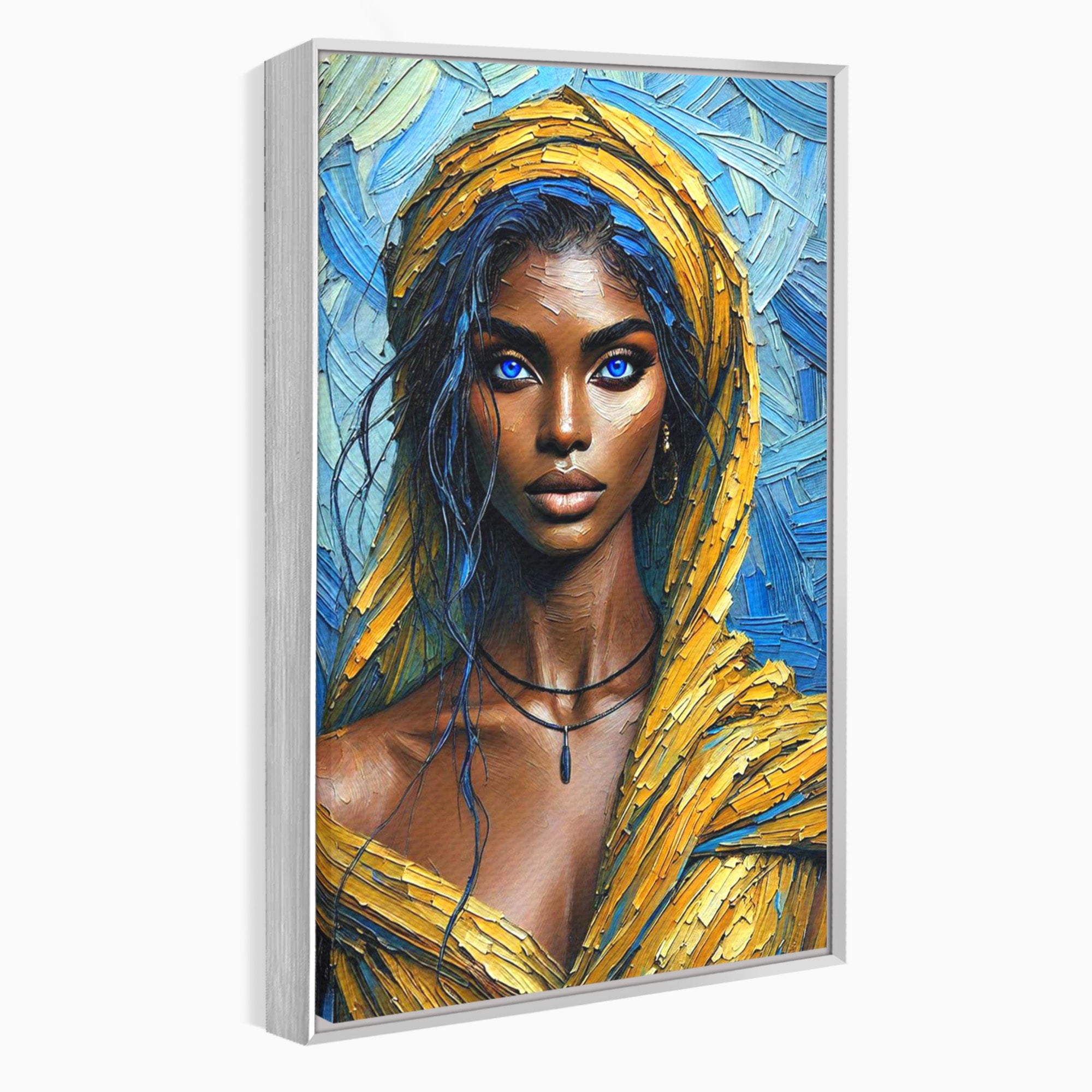 Tablou Canvas Premium LuxCanva® PI1324, Enigma Ochilor Albastri, Portret, Femeie, Arta, Modern, Culori Vibrante, Living, Dormitor