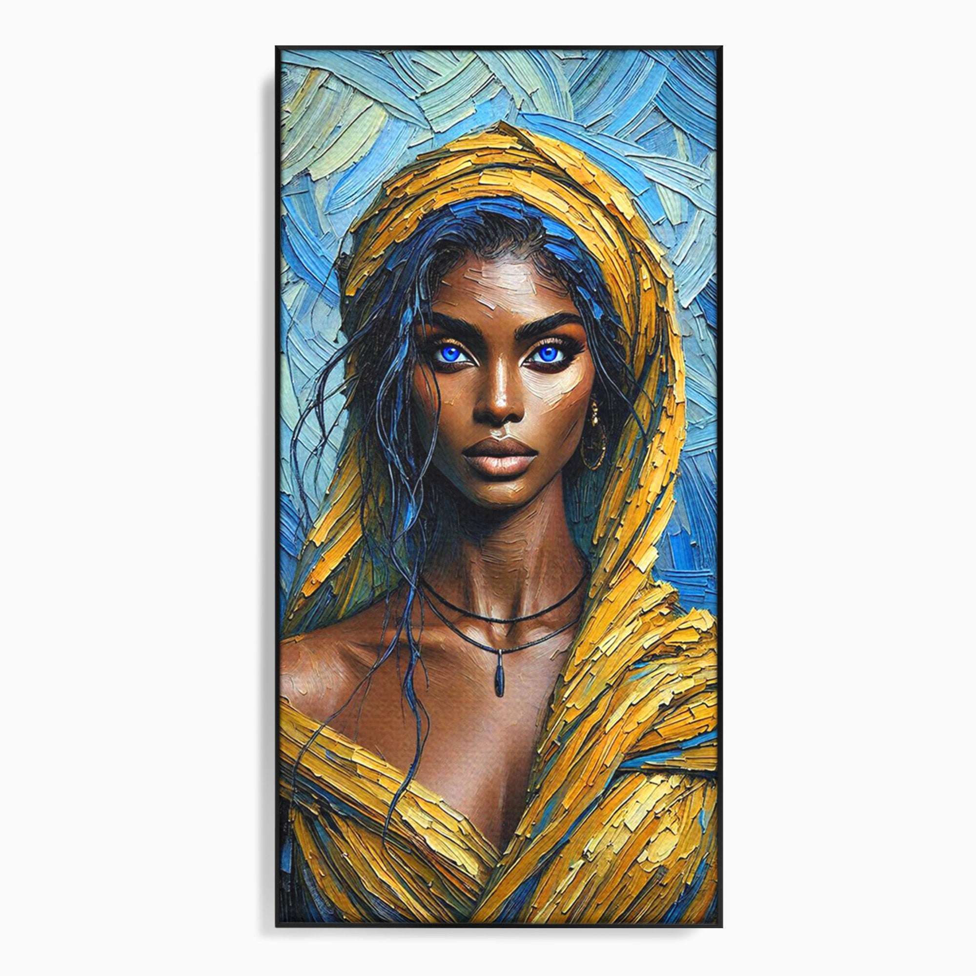 Tablou Canvas Premium LuxCanva® PI1324, Enigma Ochilor Albastri, Portret, Femeie, Arta, Modern, Culori Vibrante, Living, Dormitor
