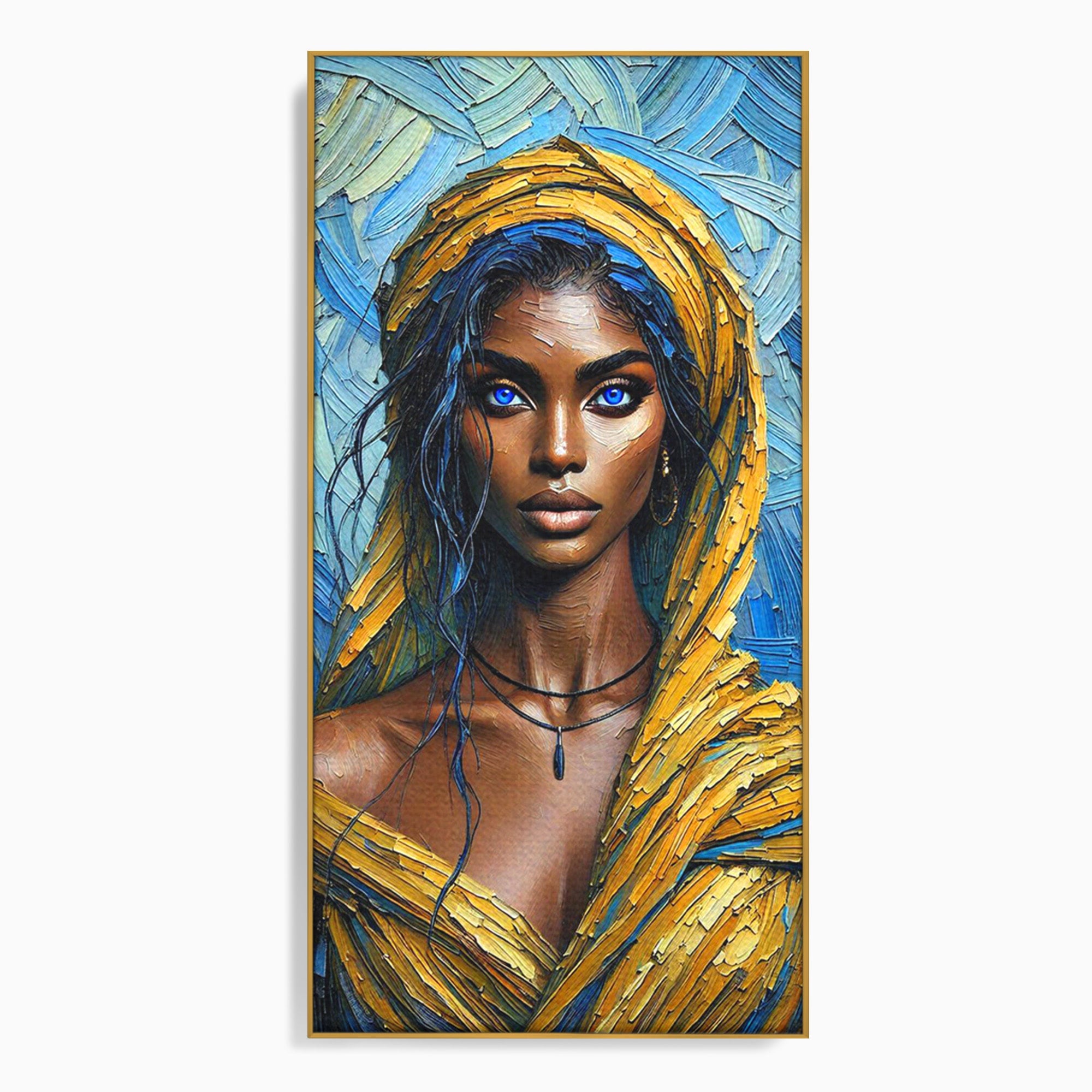 Tablou Canvas Premium LuxCanva® PI1324, Enigma Ochilor Albastri, Portret, Femeie, Arta, Modern, Culori Vibrante, Living, Dormitor