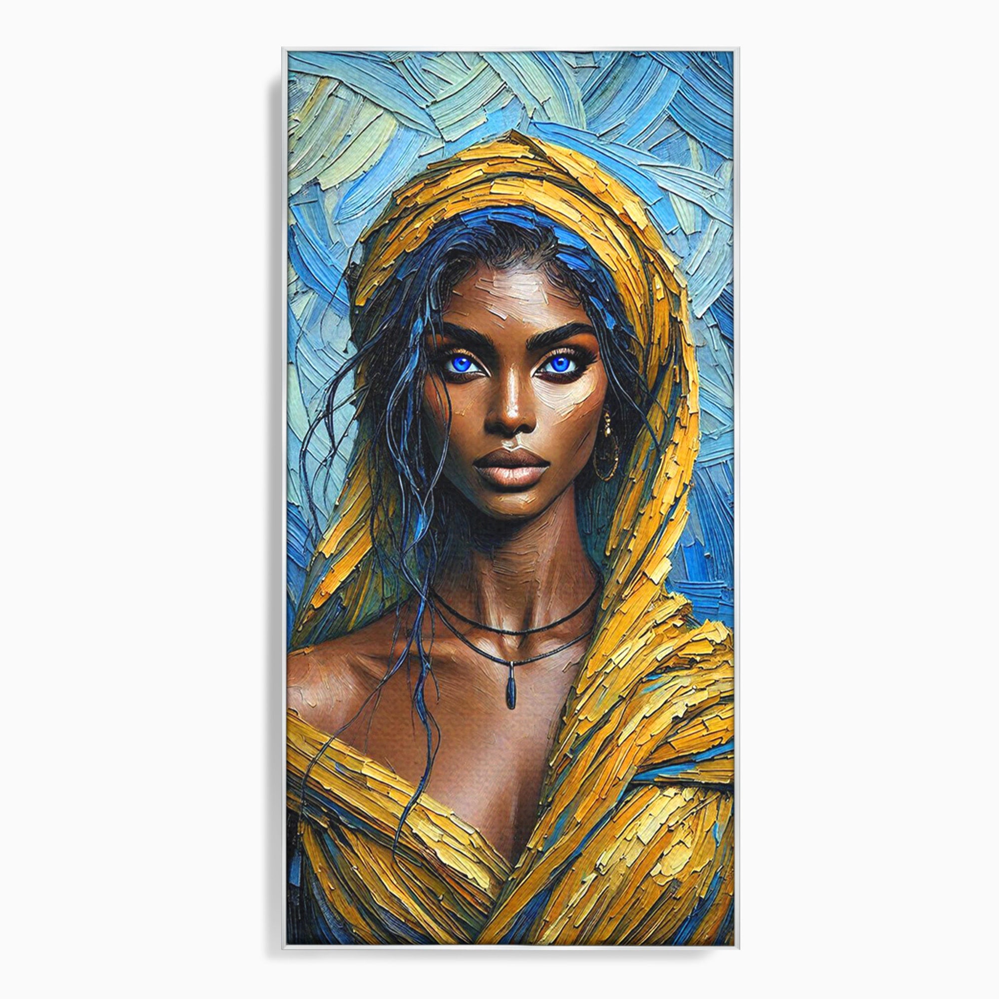 Tablou Canvas Premium LuxCanva® PI1324, Enigma Ochilor Albastri, Portret, Femeie, Arta, Modern, Culori Vibrante, Living, Dormitor