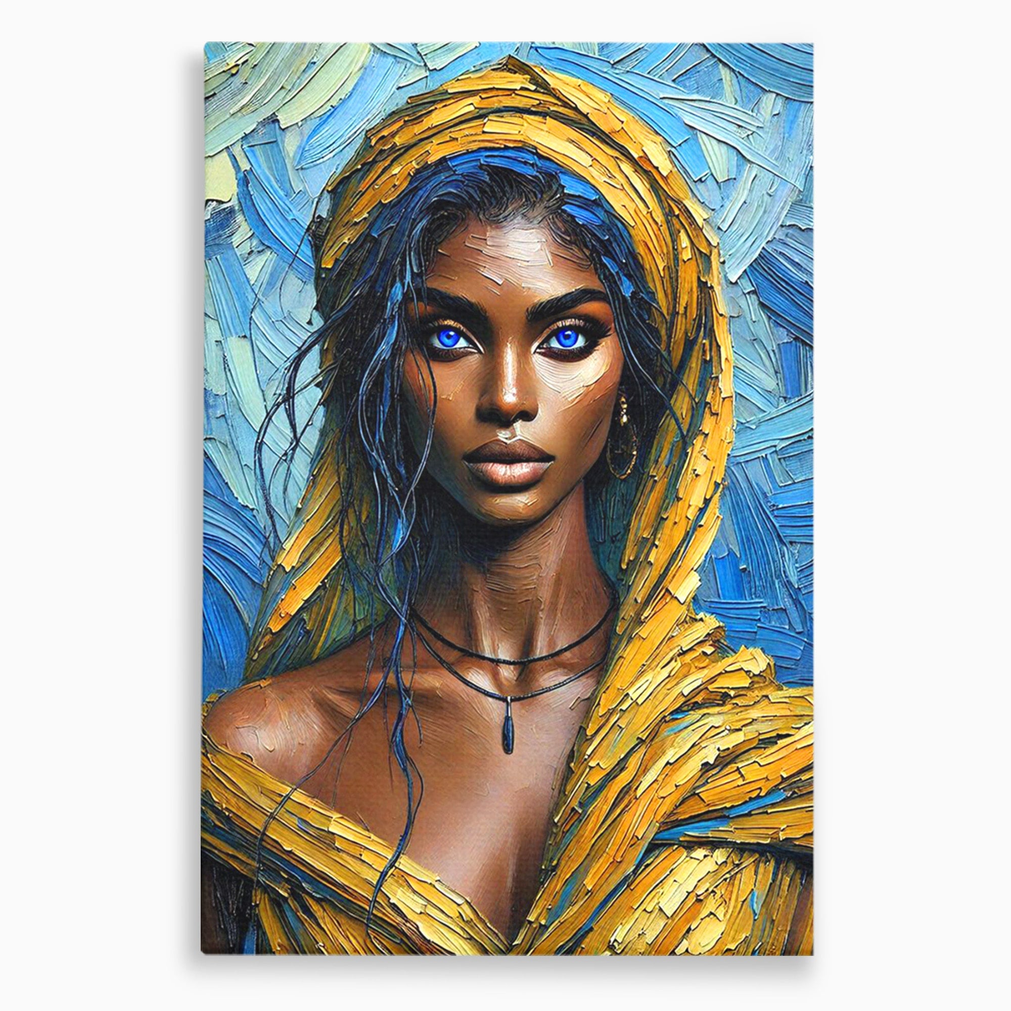 Tablou Canvas Premium LuxCanva® PI1324, Enigma Ochilor Albastri, Portret, Femeie, Arta, Modern, Culori Vibrante, Living, Dormitor