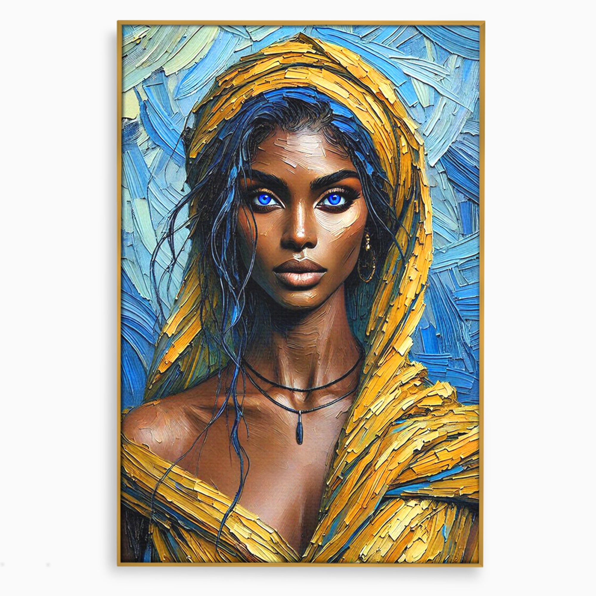 Tablou Canvas Premium LuxCanva® PI1324, Enigma Ochilor Albastri, Portret, Femeie, Arta, Modern, Culori Vibrante, Living, Dormitor