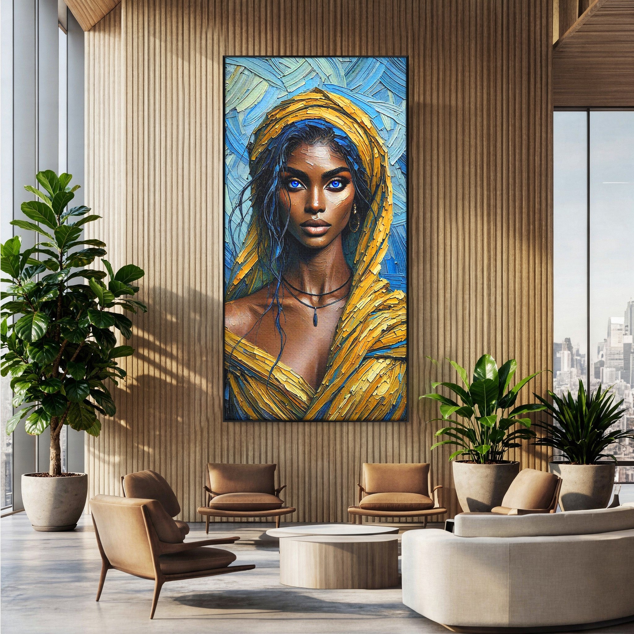 Tablou Canvas Premium LuxCanva® PI1324, Enigma Ochilor Albastri, Portret, Femeie, Arta, Modern, Culori Vibrante, Living, Dormitor