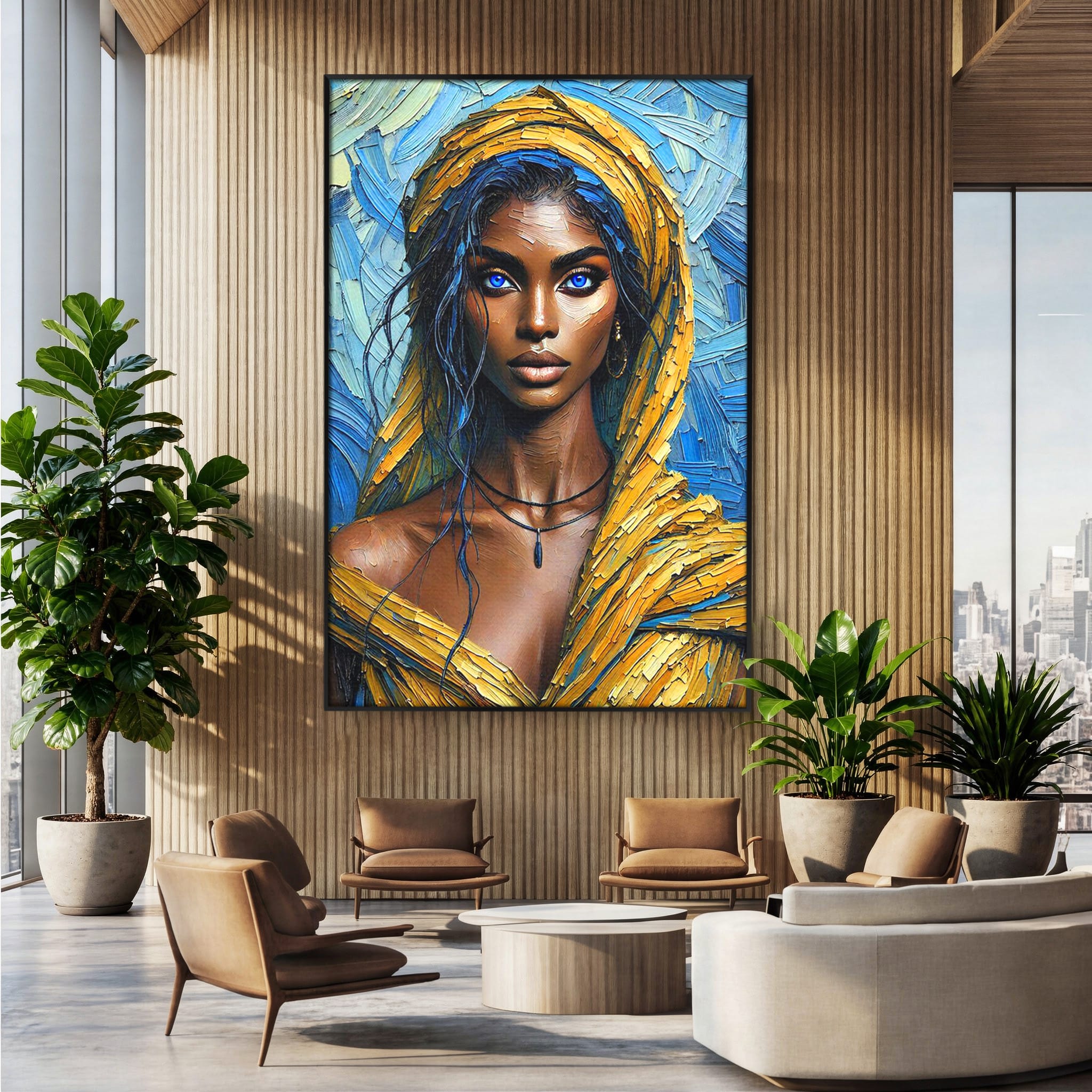 Tablou Canvas Premium LuxCanva® PI1324, Enigma Ochilor Albastri, Portret, Femeie, Arta, Modern, Culori Vibrante, Living, Dormitor