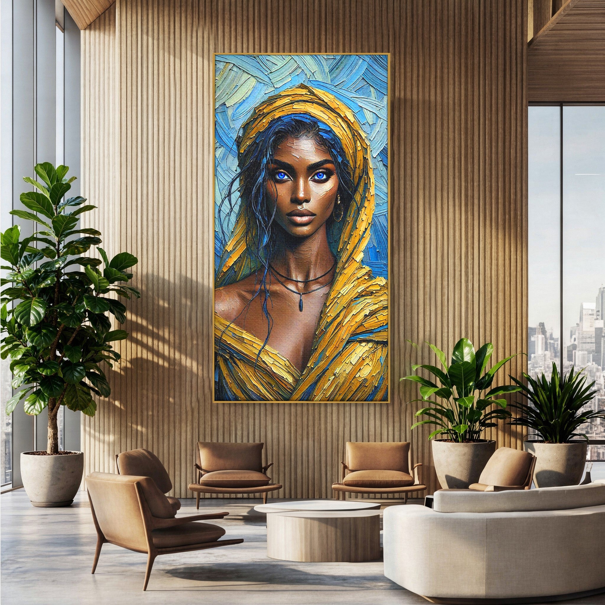 Tablou Canvas Premium LuxCanva® PI1324, Enigma Ochilor Albastri, Portret, Femeie, Arta, Modern, Culori Vibrante, Living, Dormitor