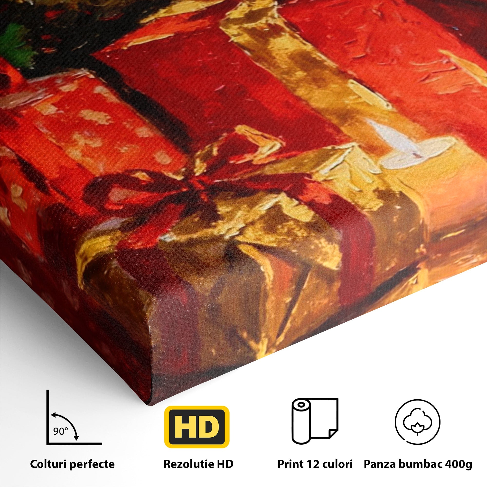 Tablou Canvas Premium LuxCanva® PI1325, Cadouri De Craciun, Lumini, Ajun, Brad, Sarbatori, Culori Vibrante, Living, Dormitor