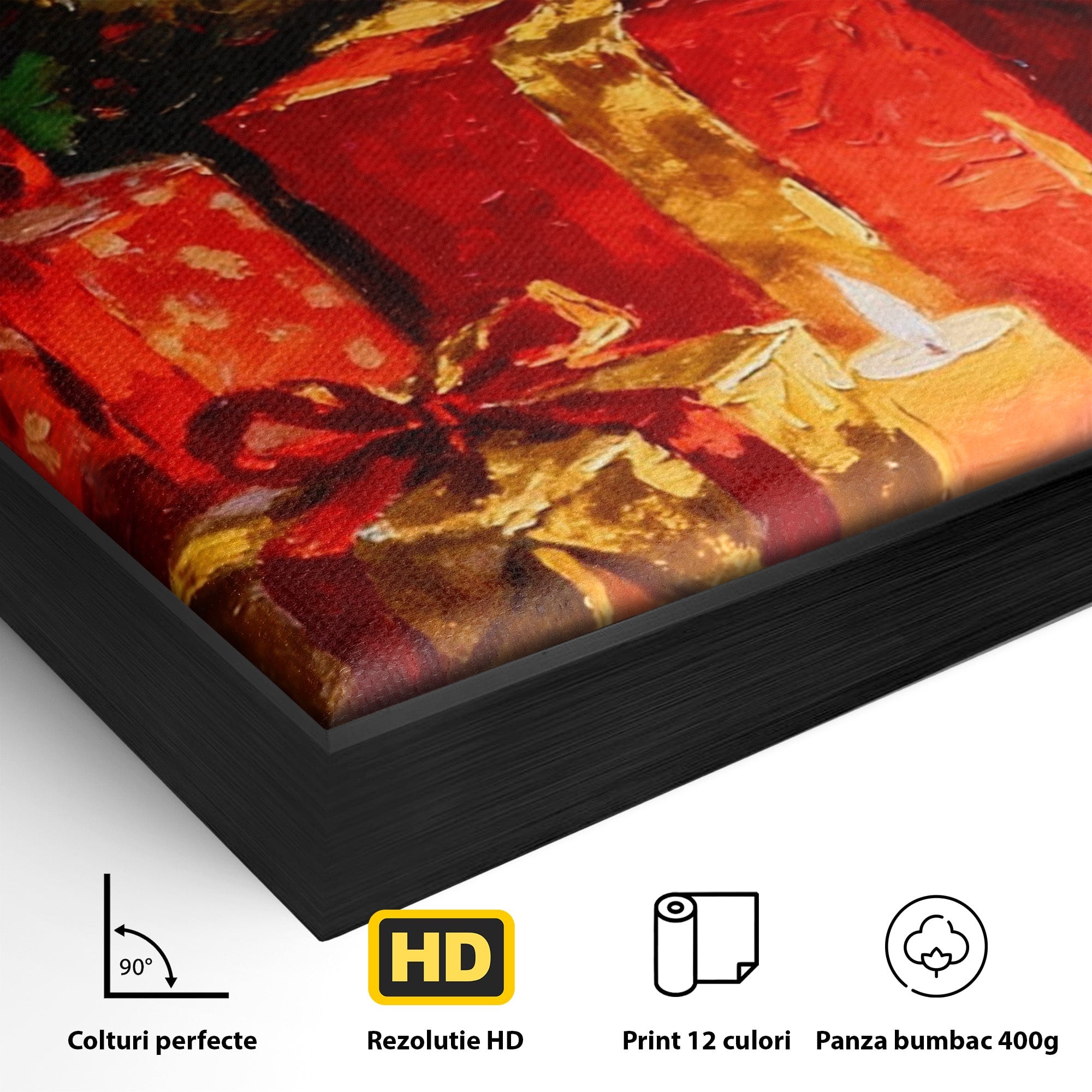Tablou Canvas Premium LuxCanva® PI1325, Cadouri De Craciun, Lumini, Ajun, Brad, Sarbatori, Culori Vibrante, Living, Dormitor