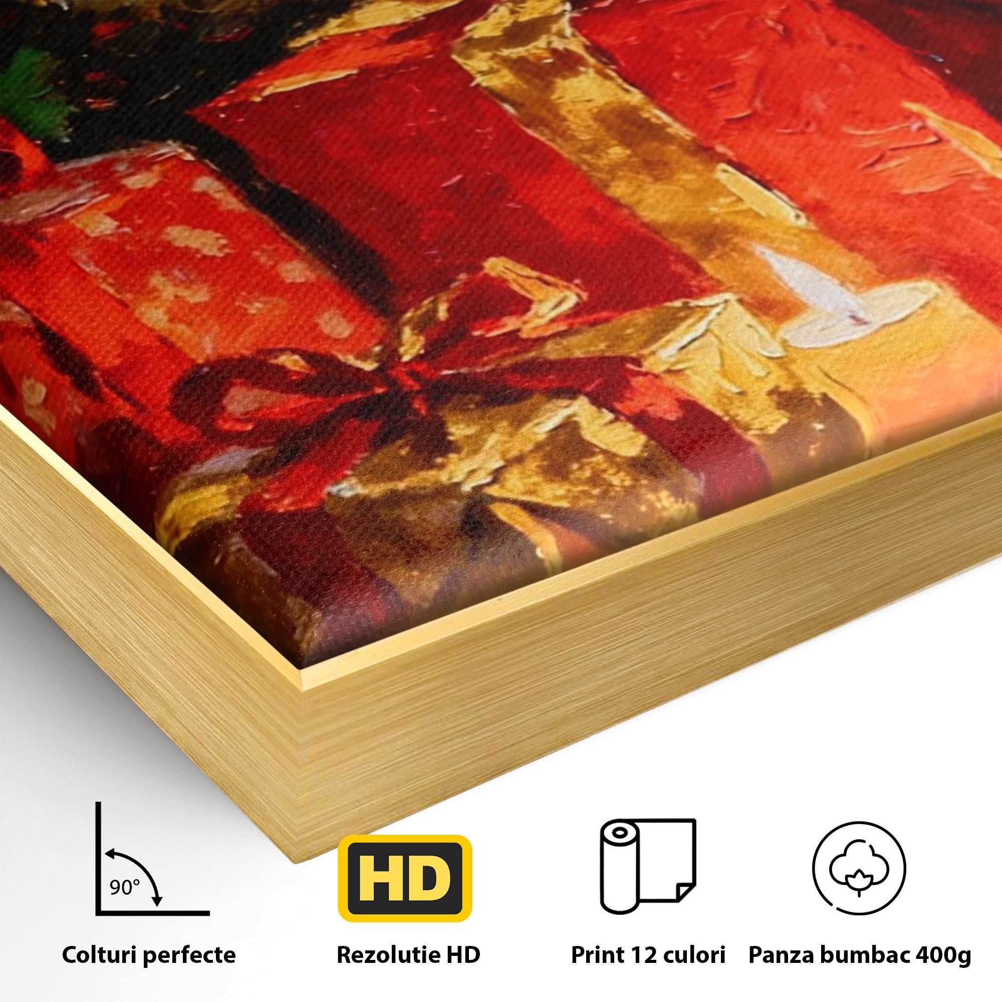Tablou Canvas Premium LuxCanva® PI1325, Cadouri De Craciun, Lumini, Ajun, Brad, Sarbatori, Culori Vibrante, Living, Dormitor