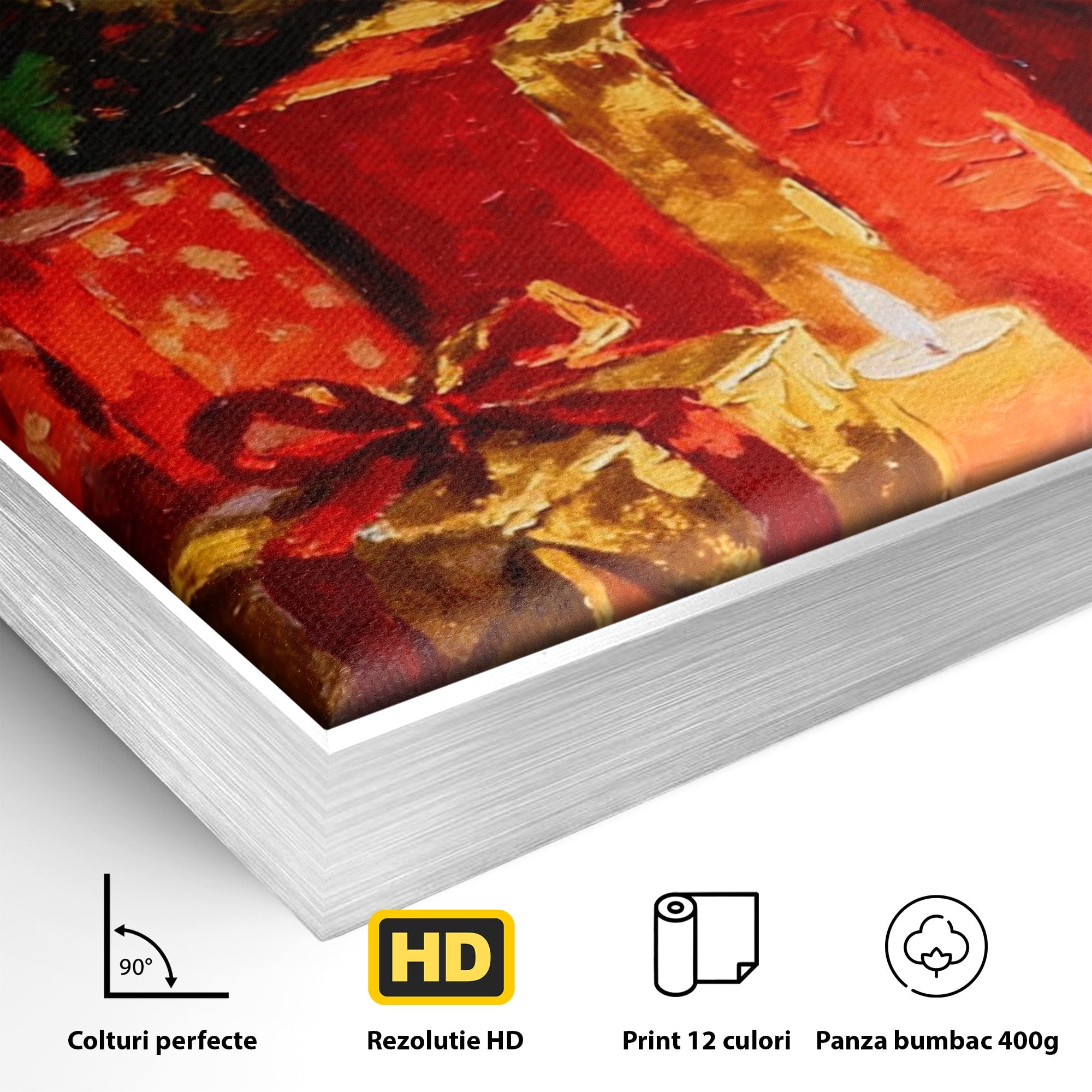 Tablou Canvas Premium LuxCanva® PI1325, Cadouri De Craciun, Lumini, Ajun, Brad, Sarbatori, Culori Vibrante, Living, Dormitor