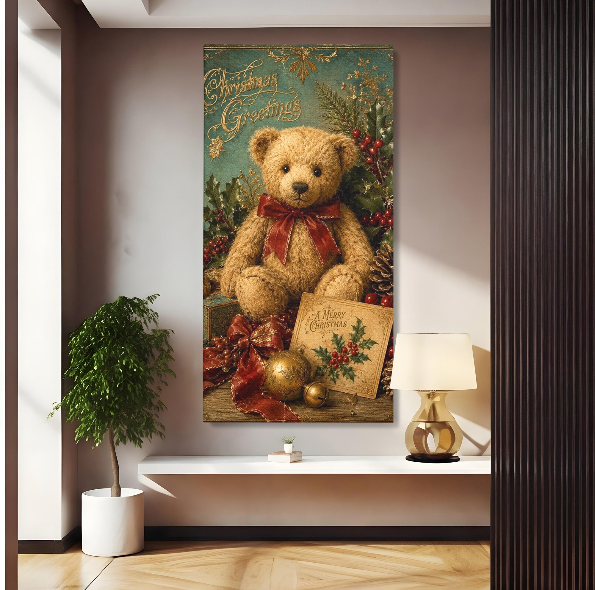 Tablou Canvas Premium LuxCanva® PI1326, Ursuletul De Craciun, Plus, Copilarie, Decoratiuni, Cadouri, Culori Vibrante, Living, Dormitor, Camera Copii