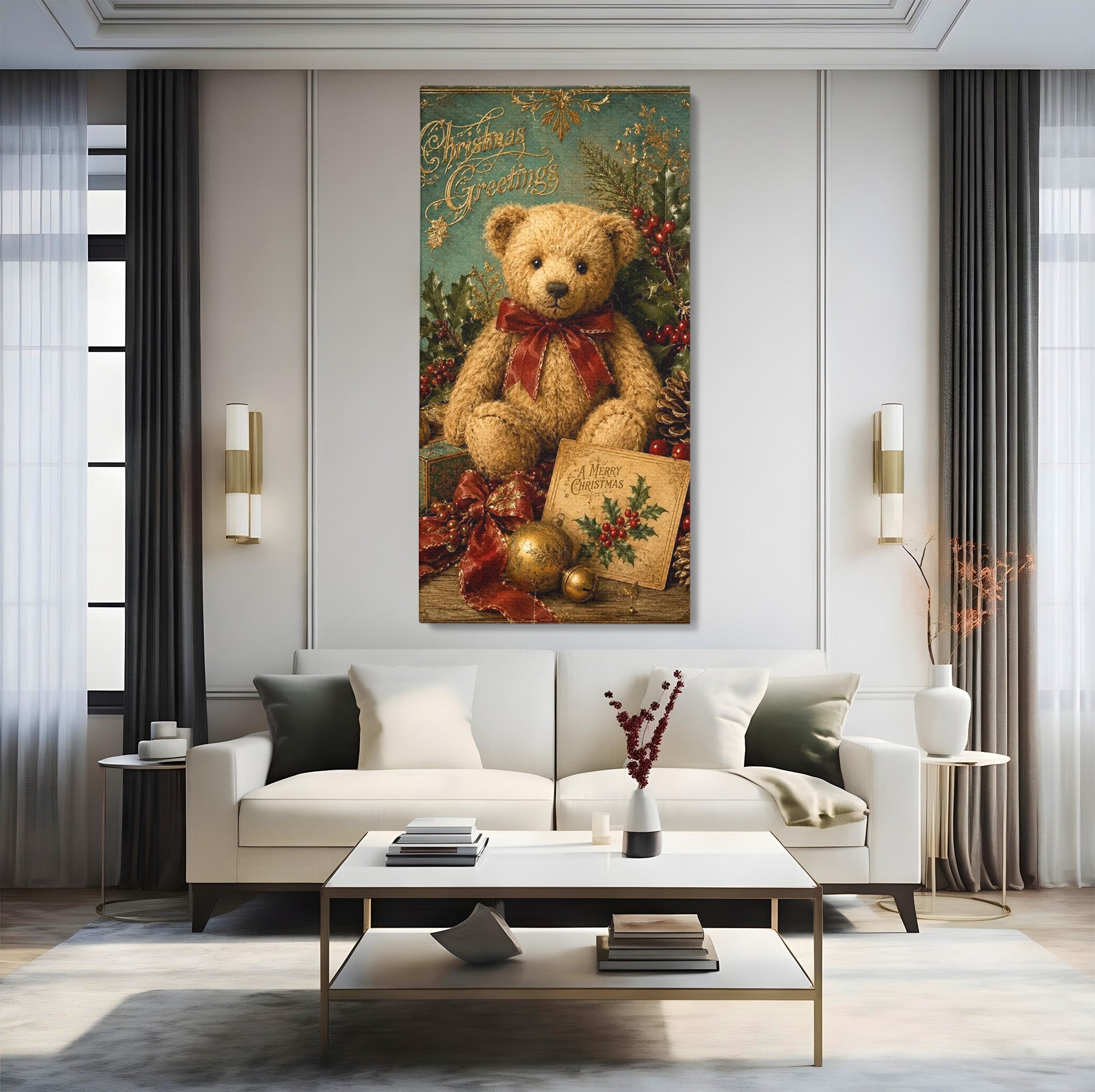 Tablou Canvas Premium LuxCanva® PI1326, Ursuletul De Craciun, Plus, Copilarie, Decoratiuni, Cadouri, Culori Vibrante, Living, Dormitor, Camera Copii