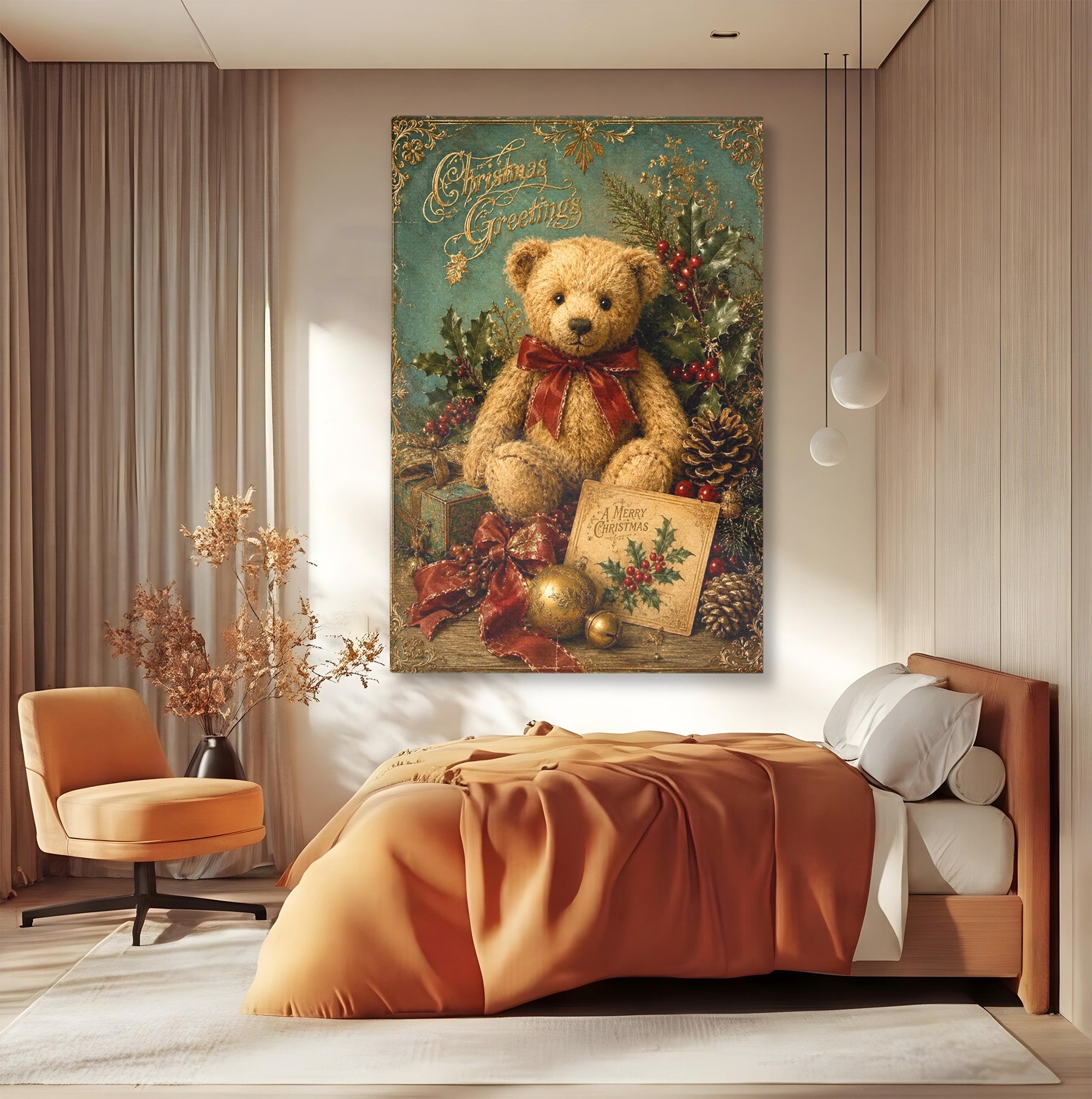 Tablou Canvas Premium LuxCanva® PI1326, Ursuletul De Craciun, Plus, Copilarie, Decoratiuni, Cadouri, Culori Vibrante, Living, Dormitor, Camera Copii