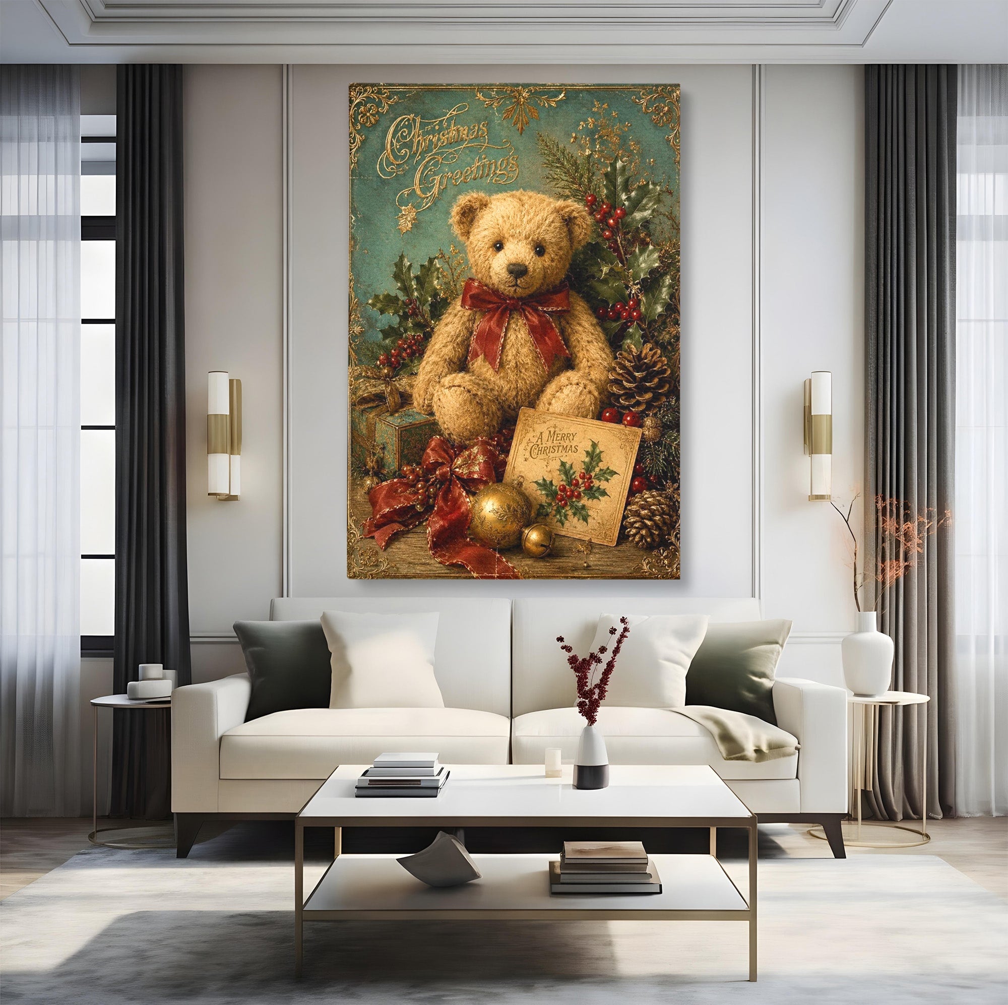 Tablou Canvas Premium LuxCanva® PI1326, Ursuletul De Craciun, Plus, Copilarie, Decoratiuni, Cadouri, Culori Vibrante, Living, Dormitor, Camera Copii