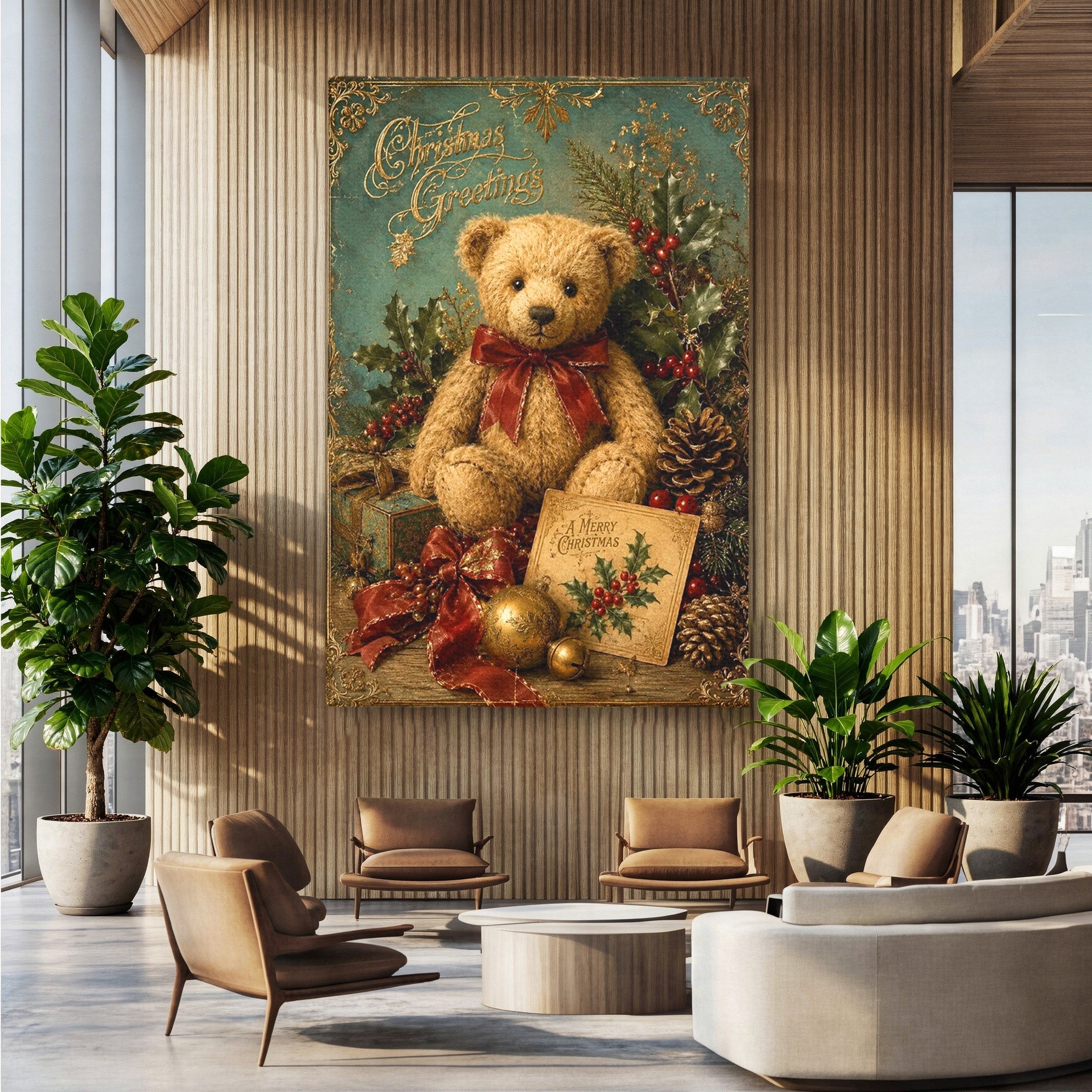 Tablou Canvas Premium LuxCanva® PI1326, Ursuletul De Craciun, Plus, Copilarie, Decoratiuni, Cadouri, Culori Vibrante, Living, Dormitor, Camera Copii