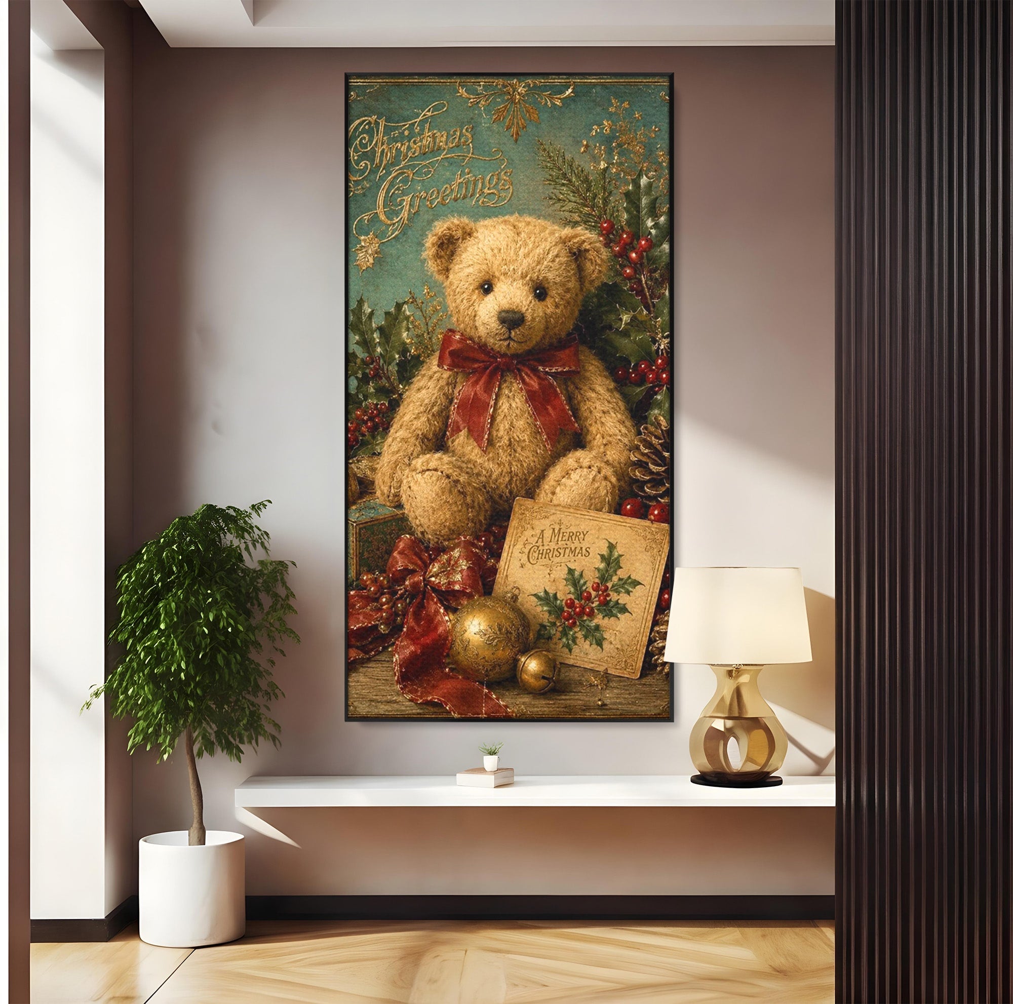 Tablou Canvas Premium LuxCanva® PI1326, Ursuletul De Craciun, Plus, Copilarie, Decoratiuni, Cadouri, Culori Vibrante, Living, Dormitor, Camera Copii