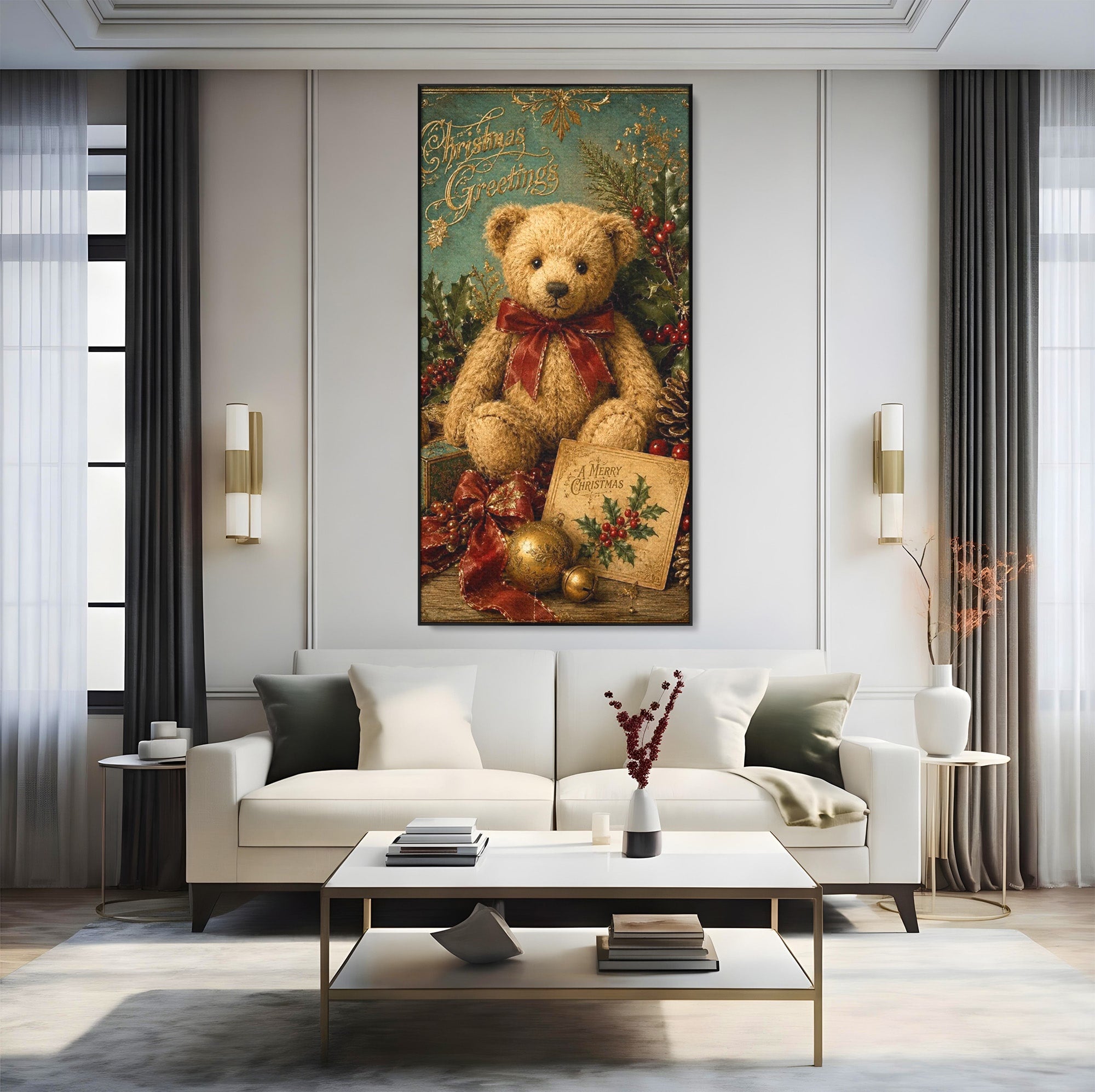 Tablou Canvas Premium LuxCanva® PI1326, Ursuletul De Craciun, Plus, Copilarie, Decoratiuni, Cadouri, Culori Vibrante, Living, Dormitor, Camera Copii