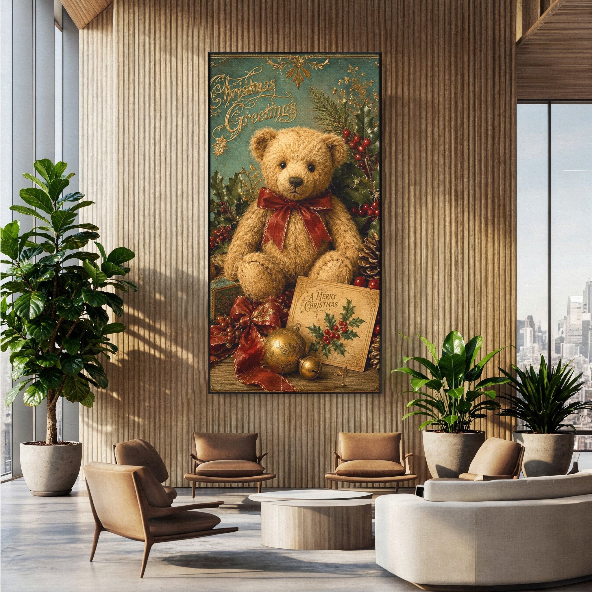 Tablou Canvas Premium LuxCanva® PI1326, Ursuletul De Craciun, Plus, Copilarie, Decoratiuni, Cadouri, Culori Vibrante, Living, Dormitor, Camera Copii